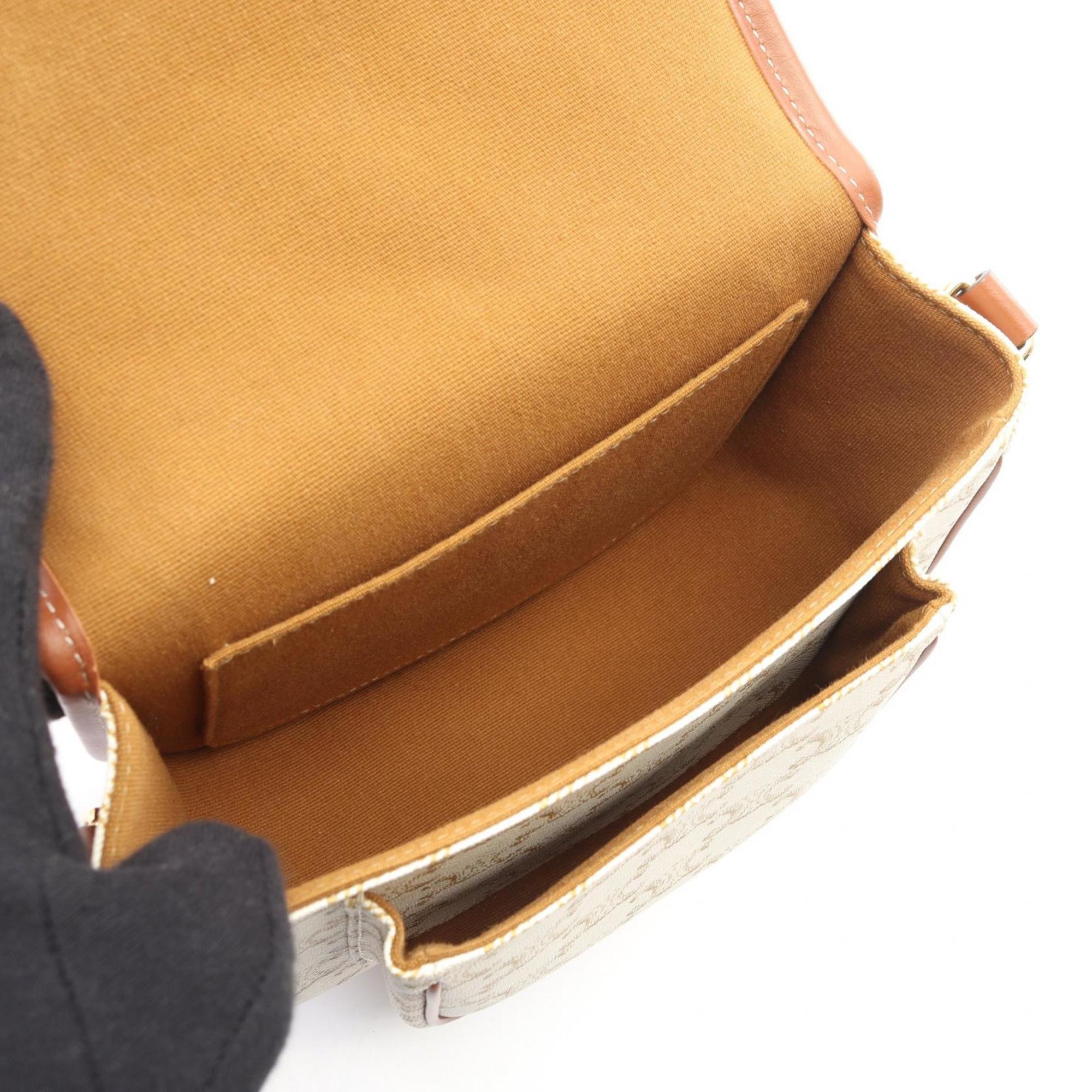 Celine Brown White Coated Canvas Leather Shoulder Bag (Pre-Owned)