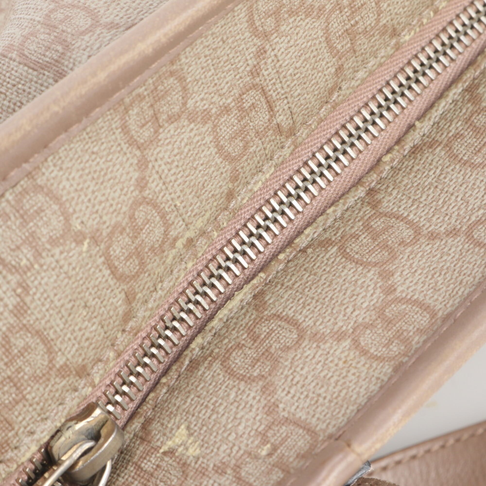 Gucci Pink Beige Leather Coated Canvas Handbag Shoulder Bag Tote Bag (Pre-Owned)