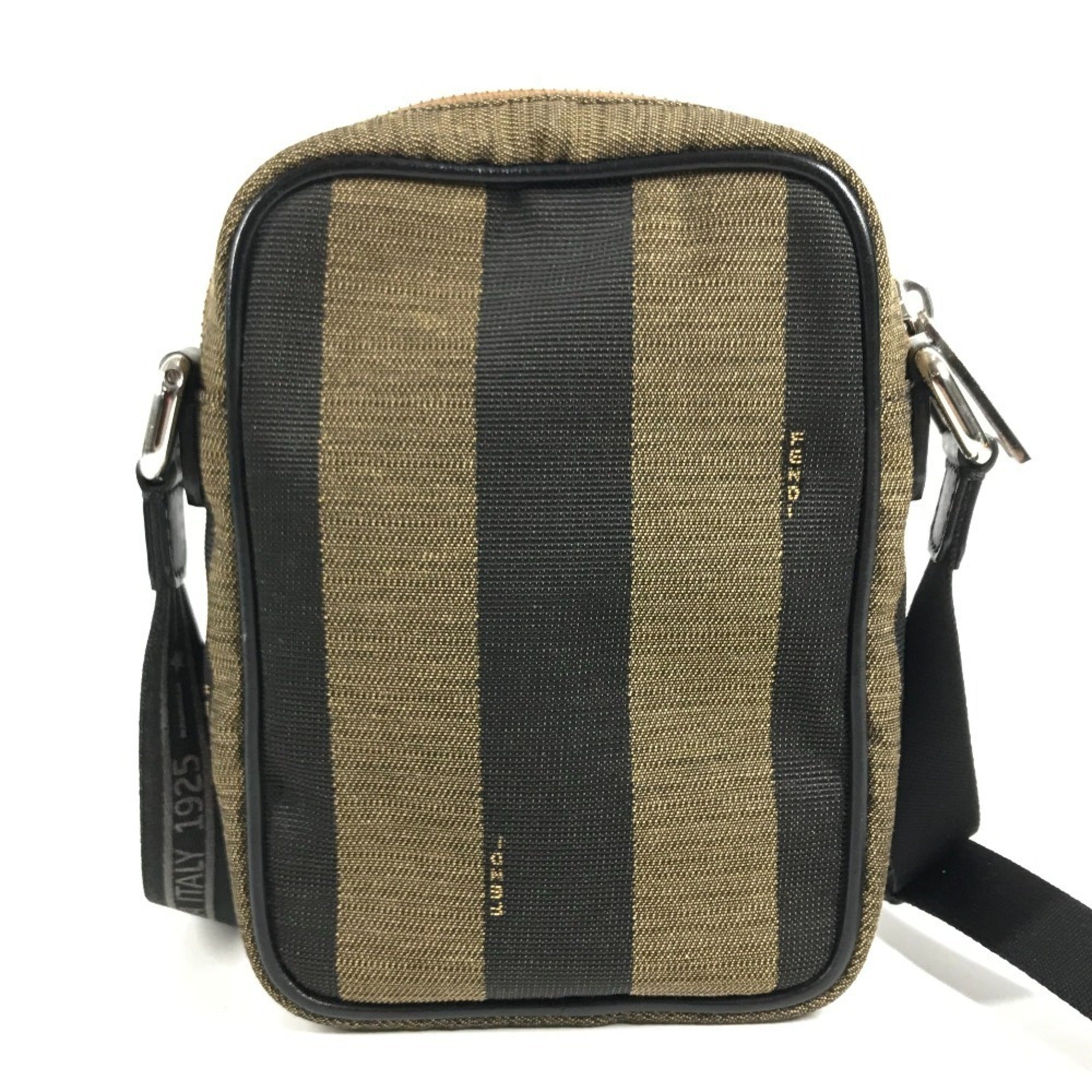 Fendi Black Khaki Leather Canvas Pochette Shoulder Bag (Pre-Owned)