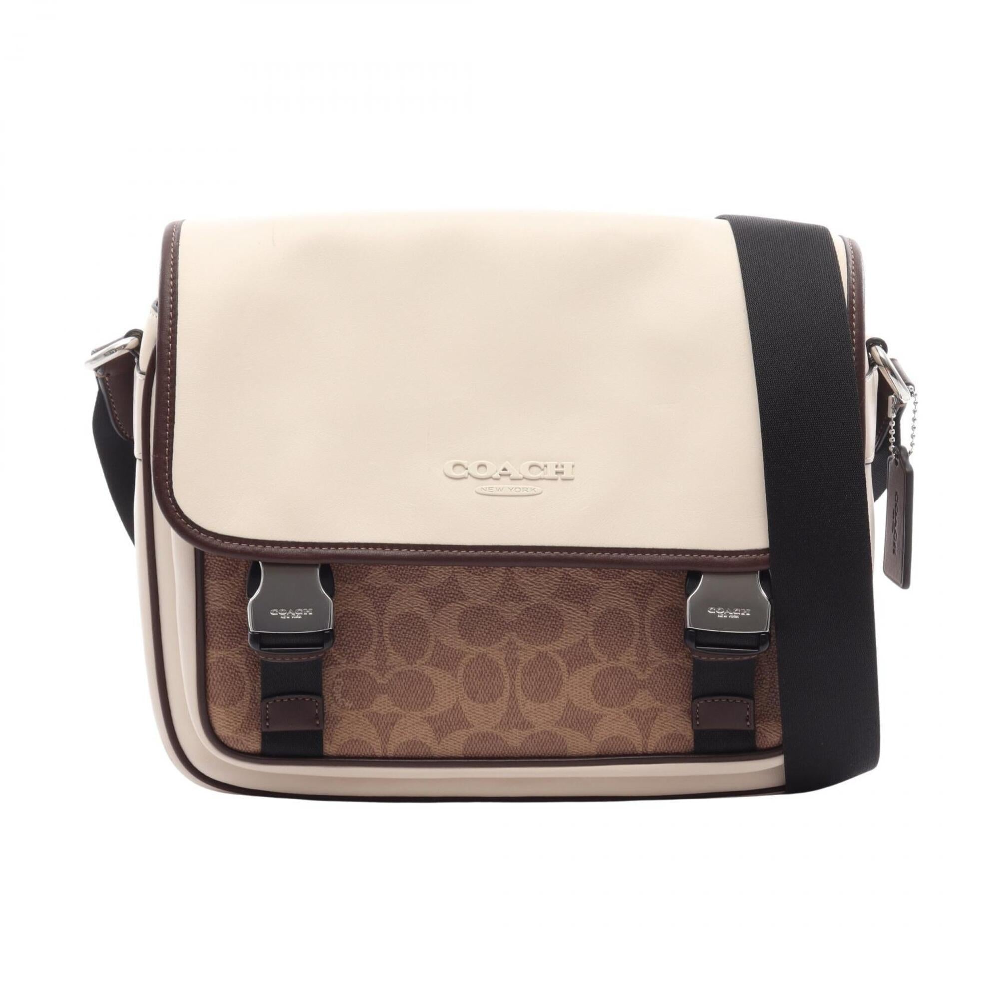 Coach Beige Brown White Leather Pvc Handbag Shoulder Bag (Pre-Owned)