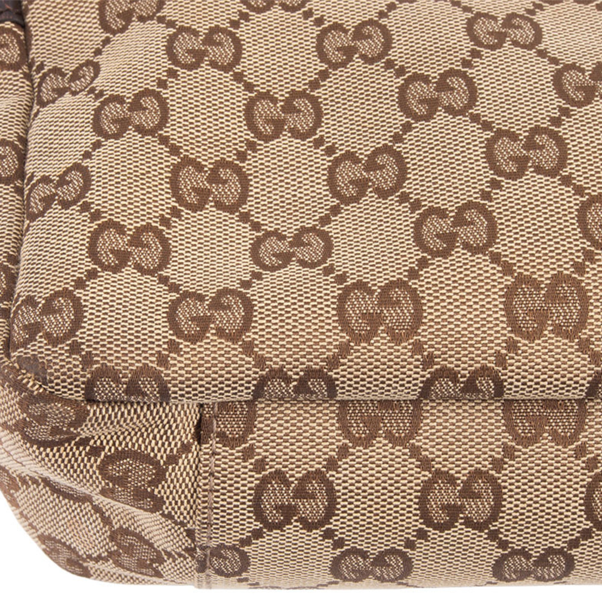 Gucci Beige Brown Gg Canvas Leather Shoulder Bag (Pre-Owned)