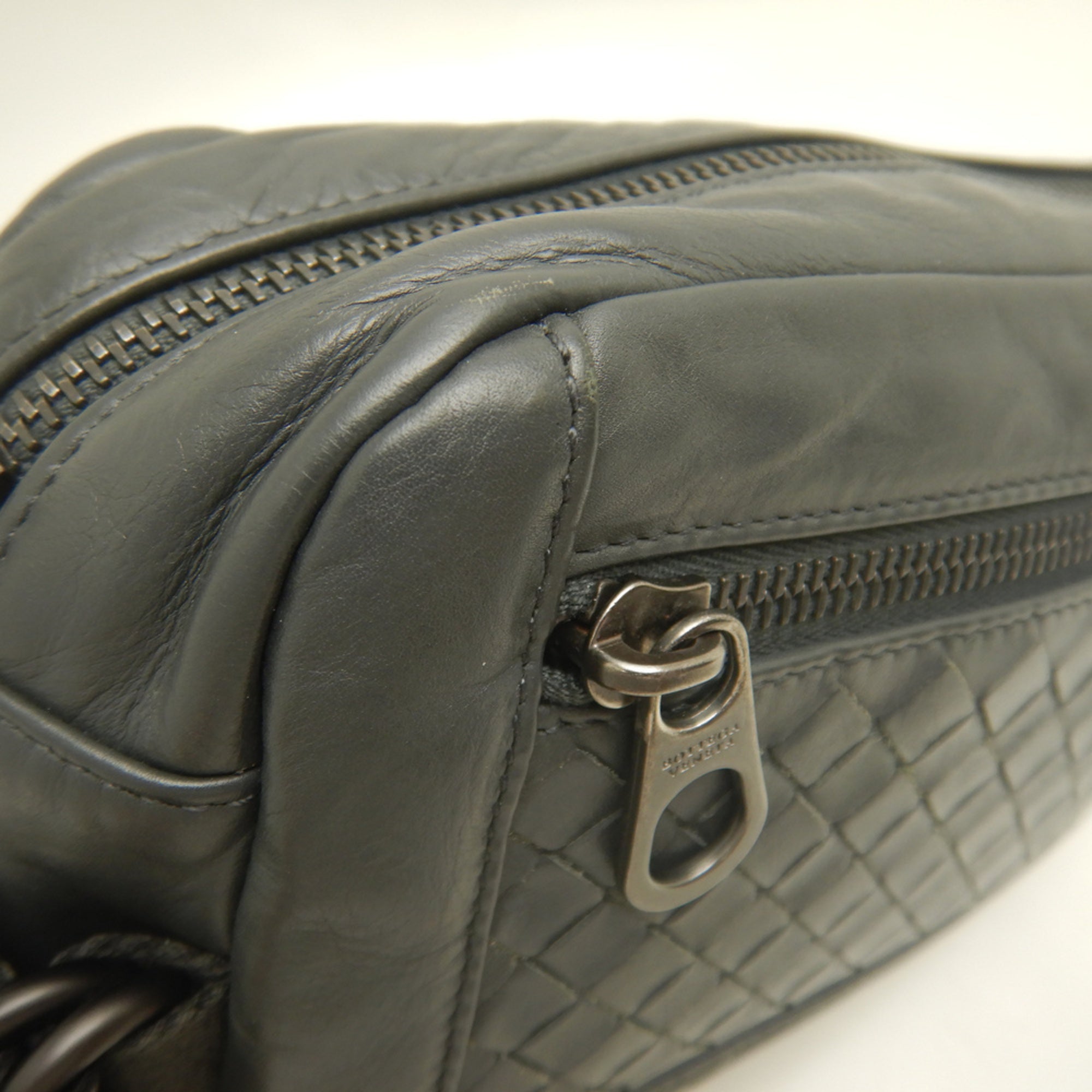 Bottega Veneta Intrecciato Dark Gray Intrecciato Fanny Pack (Pre-Owned)