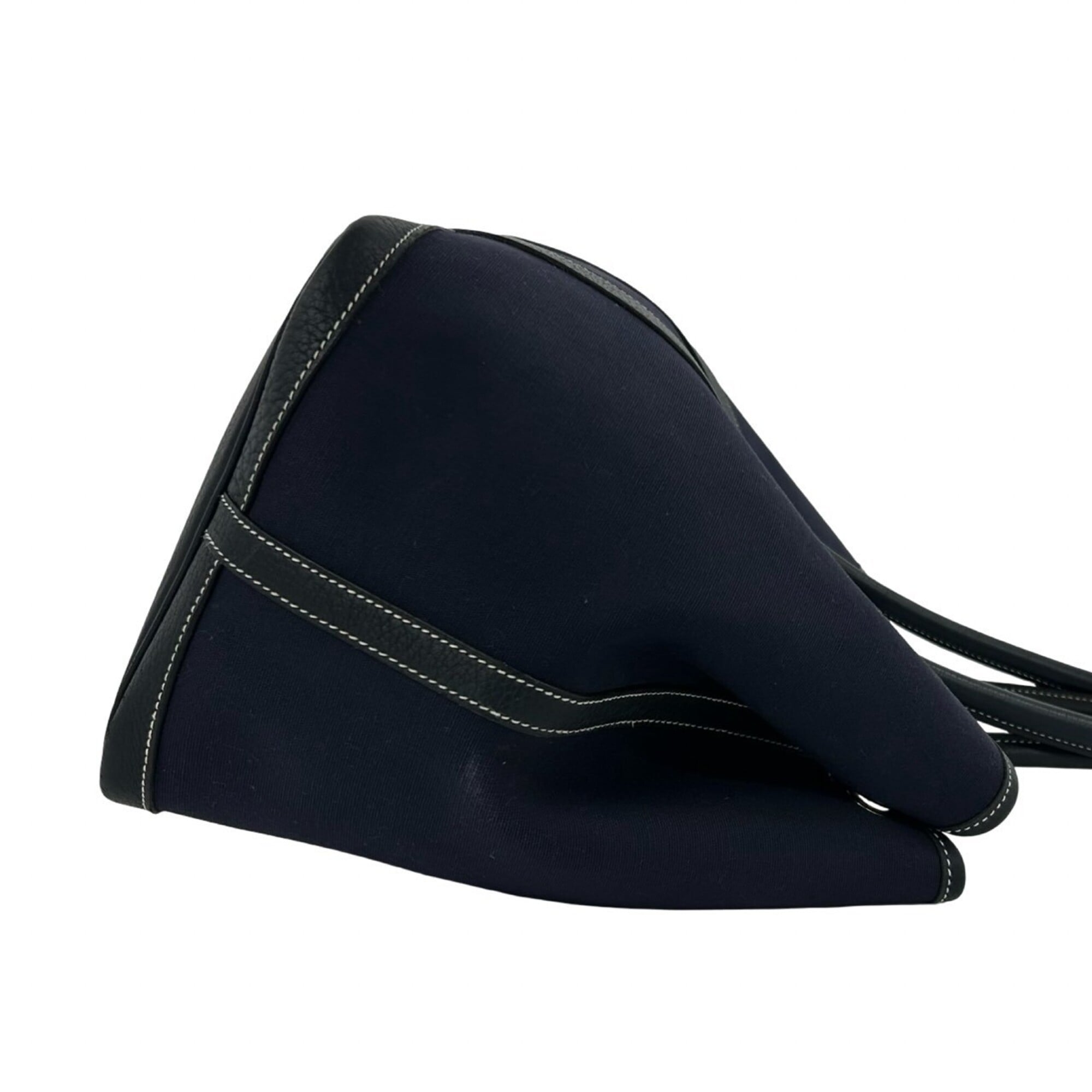 Hermes Black Navy Buffalo Leather Toile H Handbag Tote Bag (Pre-Owned)