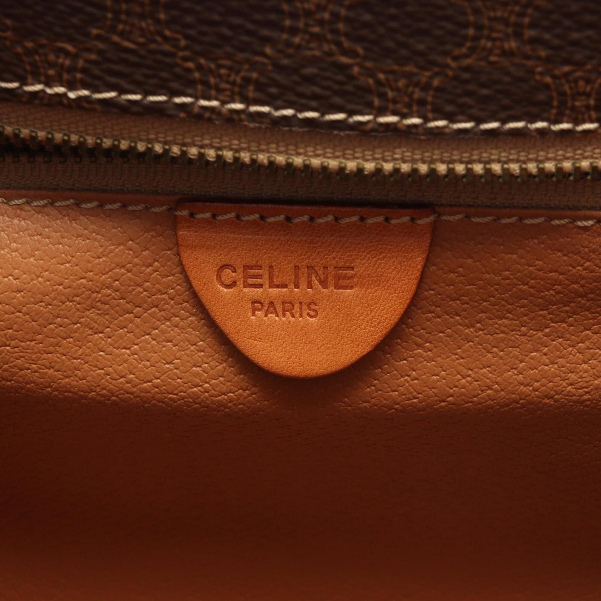 Celine Brown Coated Canvas Leather Handbag Shoulder Bag (Pre-Owned)