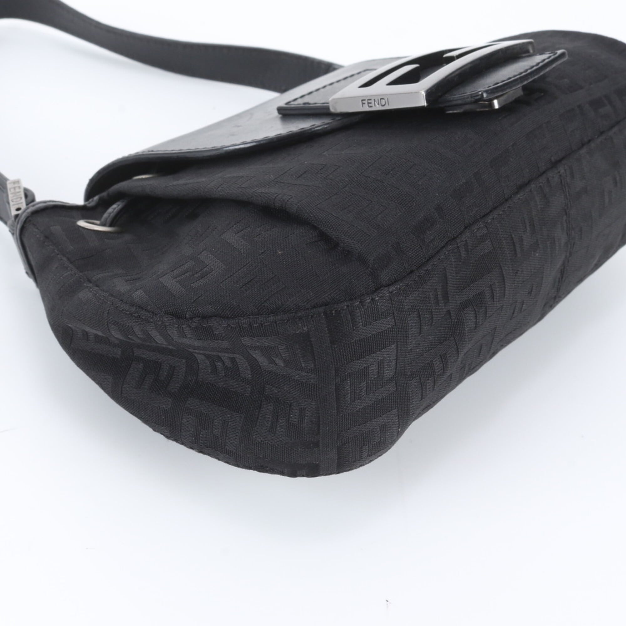 Fendi Black Leather Canvas Handbag Shoulder Bag Tote Bag (Pre-Owned)