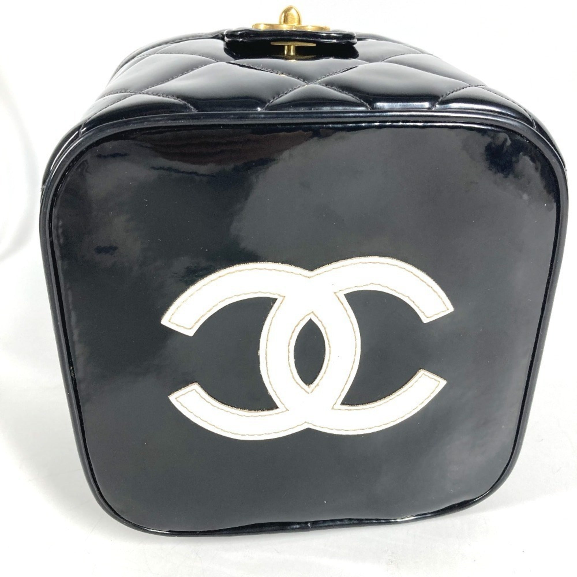 Chanel Matelasse Black Patent Leather Handbag Vanity Bag (Pre-Owned)