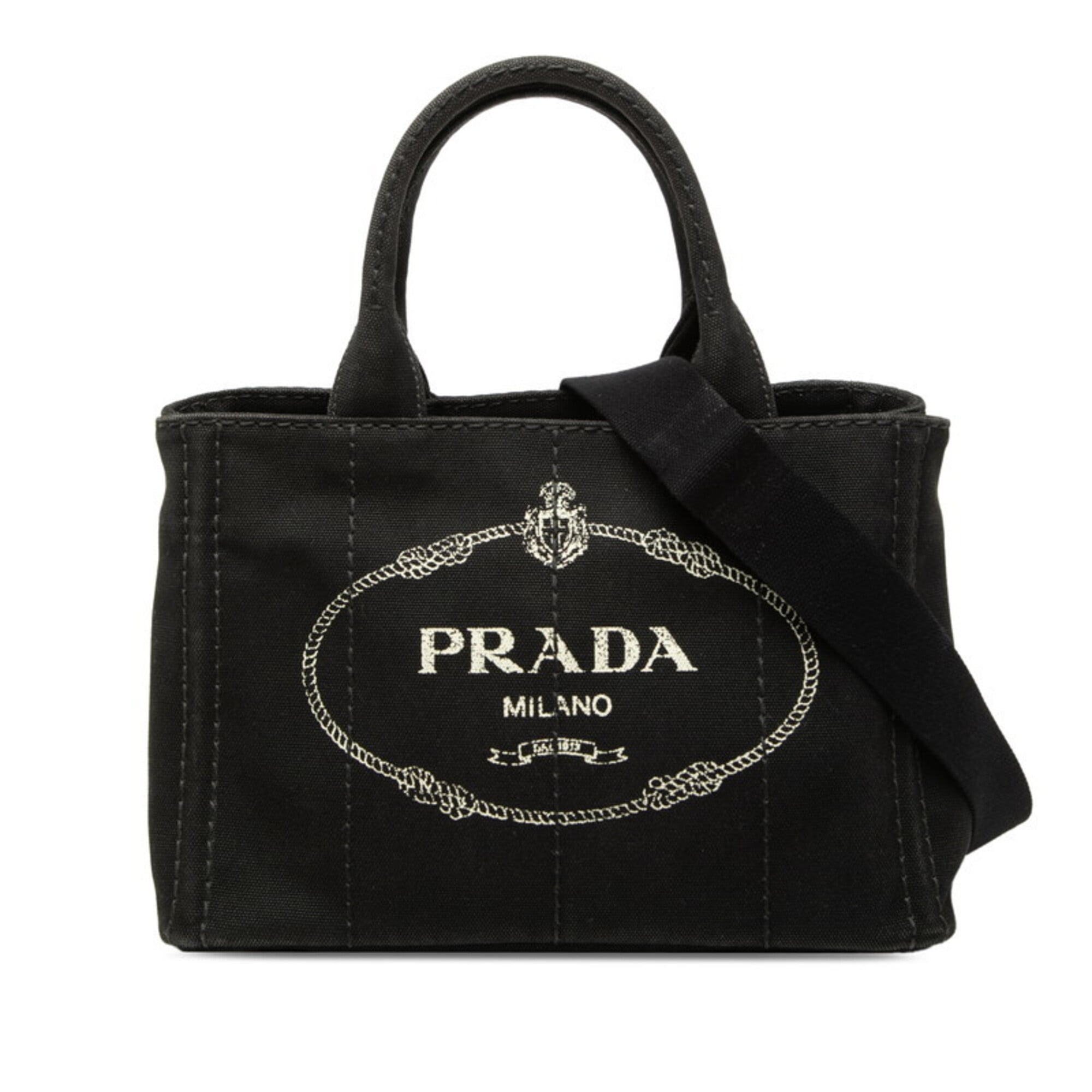 Prada Canapa Black Canvas Handbag Shoulder Bag (Pre-Owned)