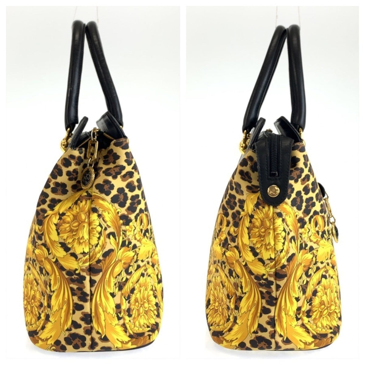 Versace Black Yellow Pvc Leather Handbag Tote Bag (Pre-Owned)