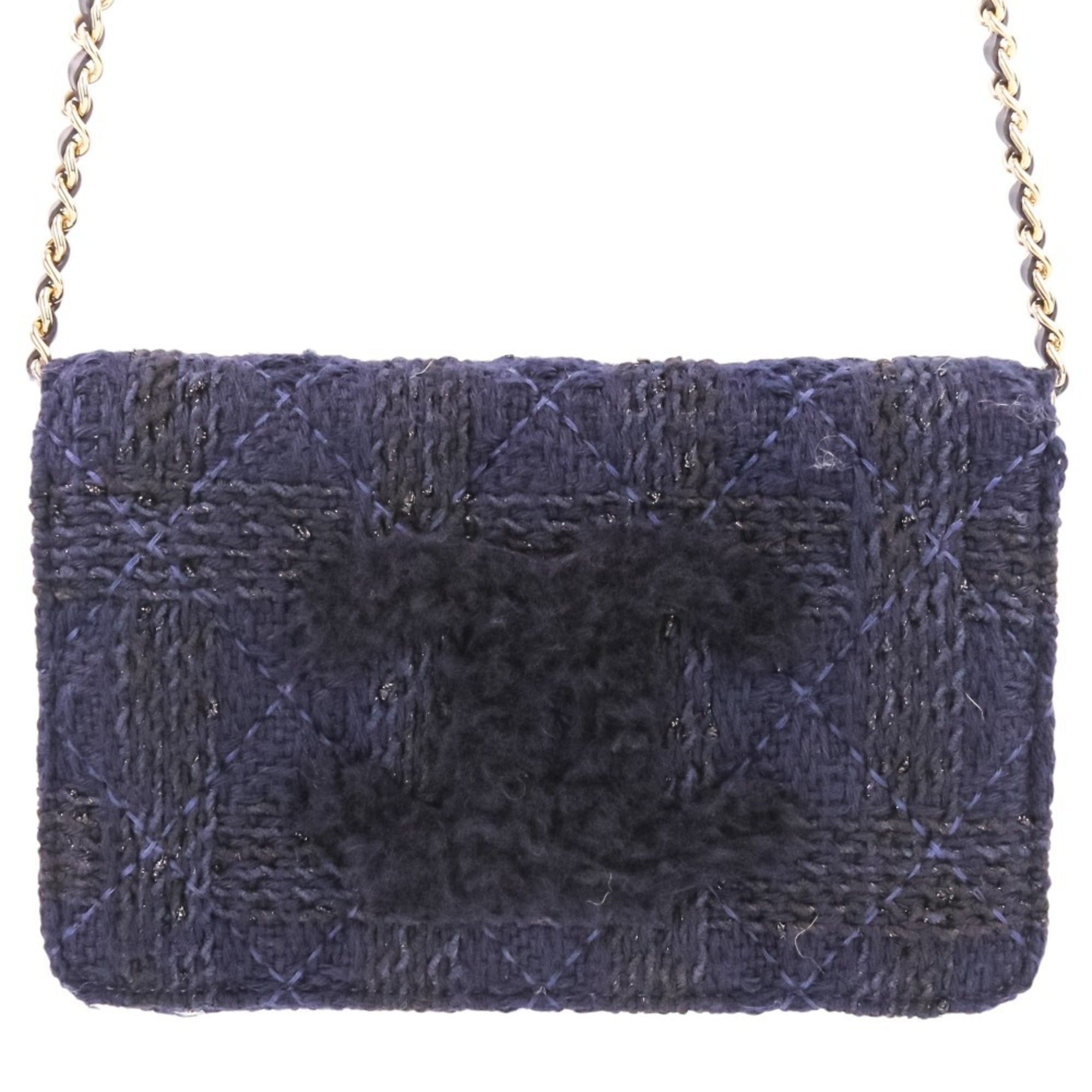 Chanel Matelasse Navy Tweed Handbag Pouch (Pre-Owned)