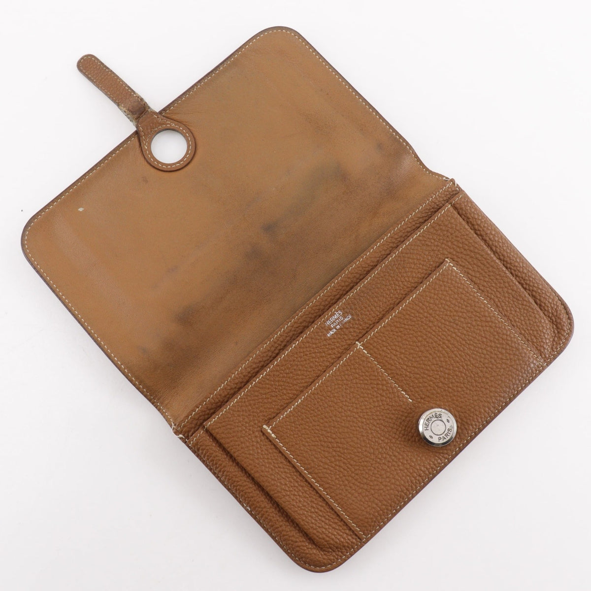 Hermes Brown Taurillon Clemence Leather Long Wallet (Bi-Fold) (Pre-Owned)