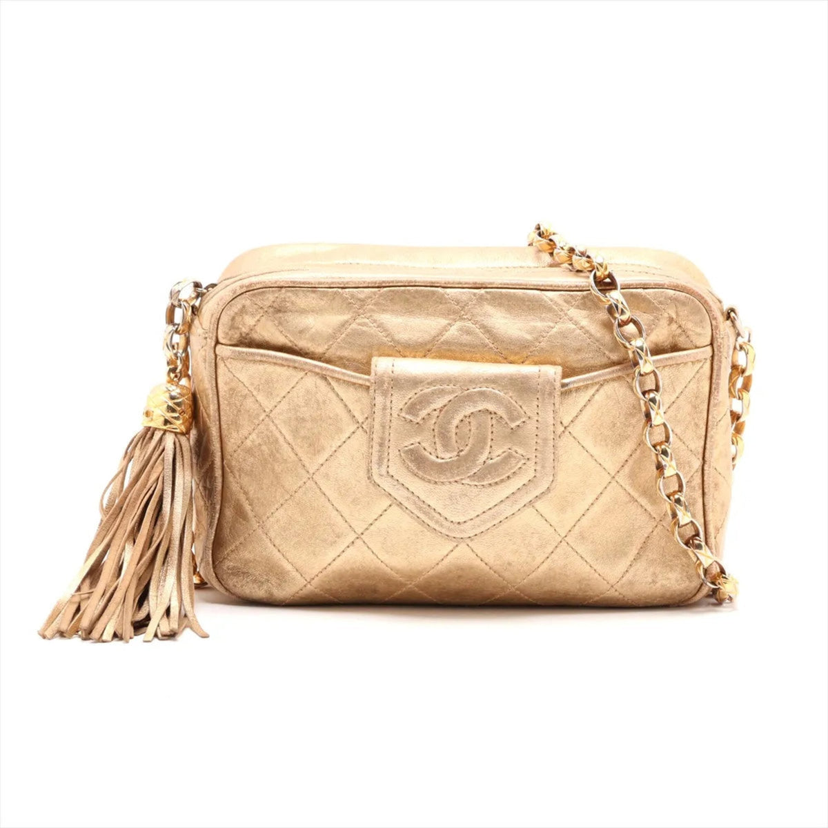Chanel Gold Leather Crossbody Bag Shoulder Bag (Pre-Owned)