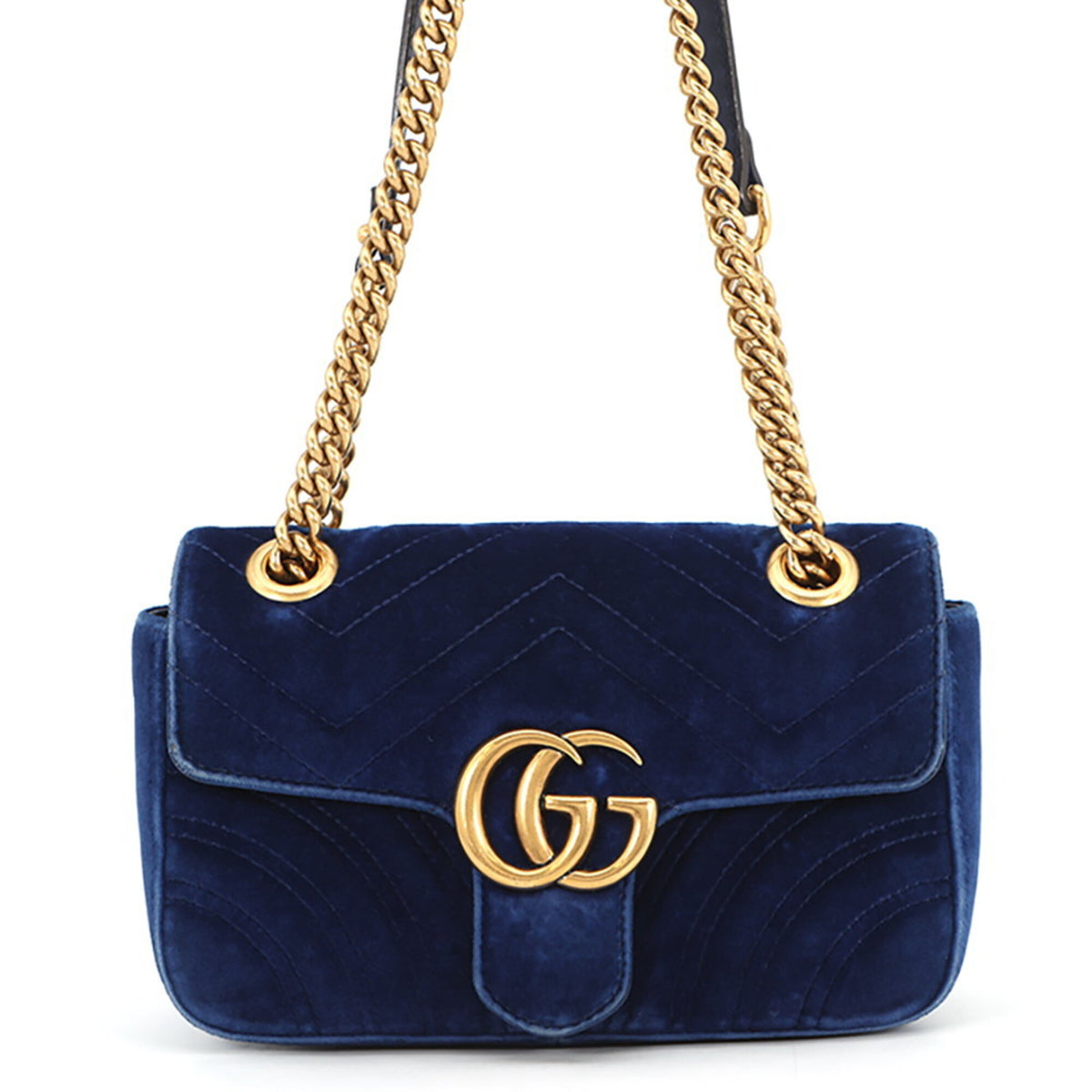 Gucci Gg Marmont Blue Leather Handbag Shoulder Bag (Pre-Owned)