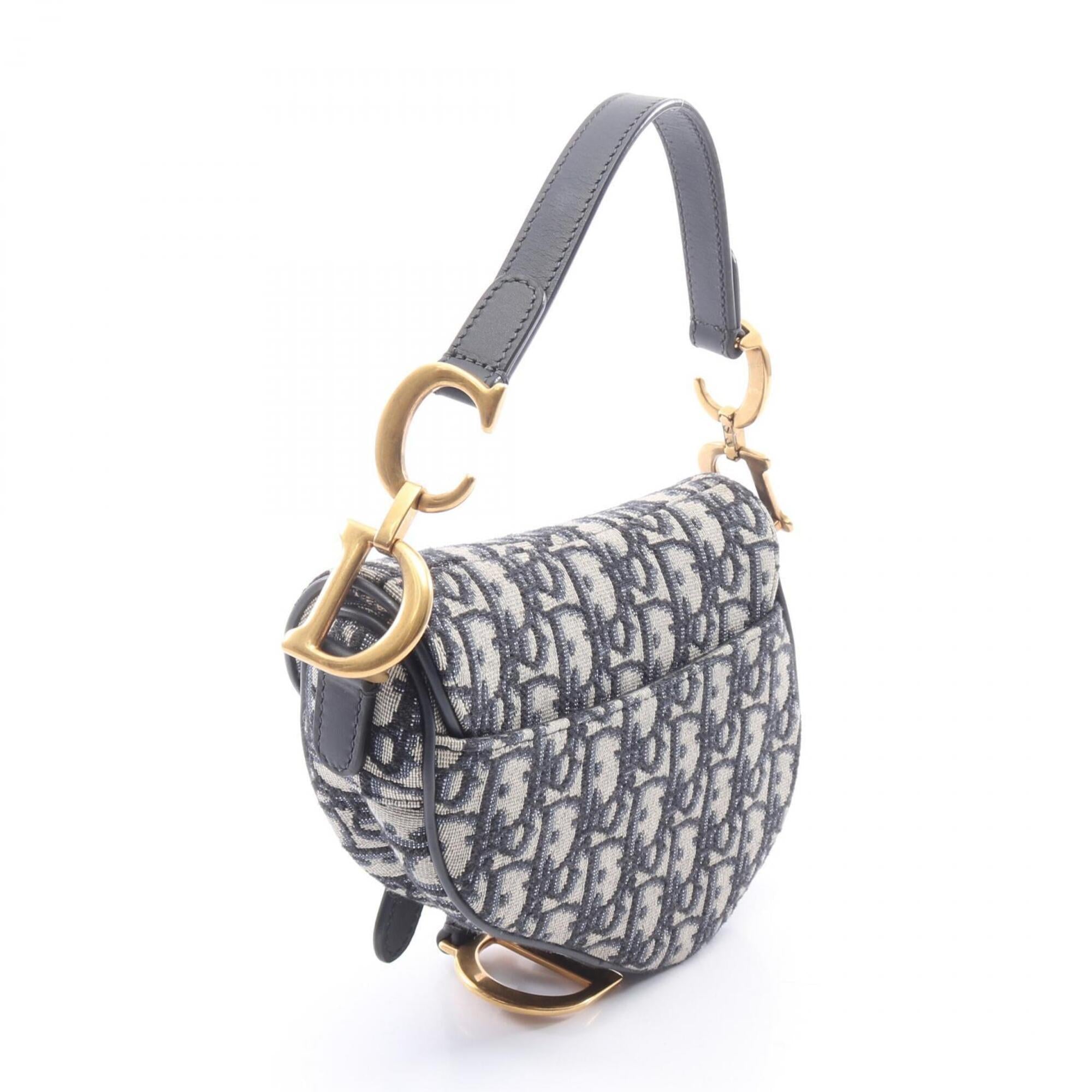 Christian Dior Ivory Navy Canvas Leather Handbag Saddle Bag (Pre-Owned)