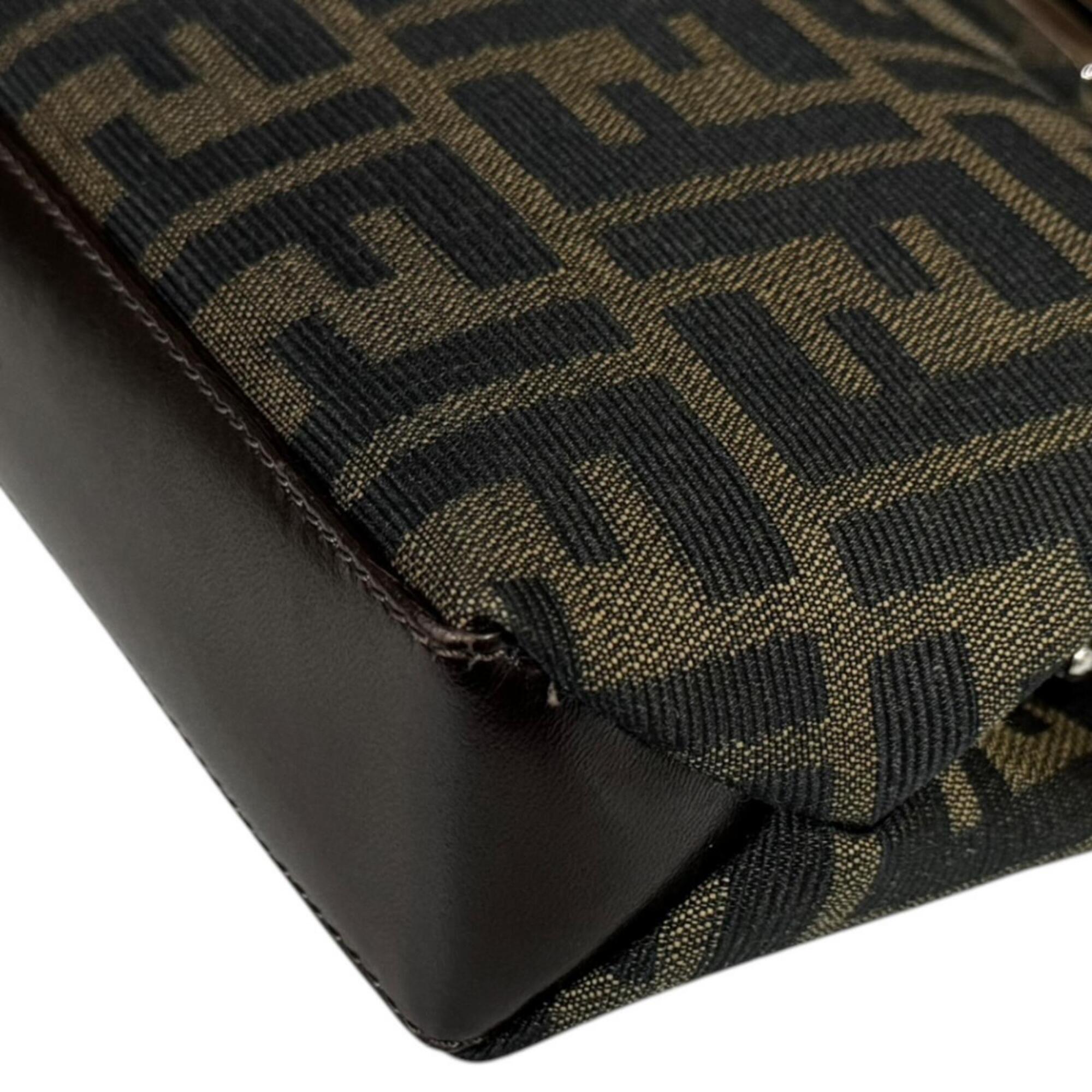 Fendi Zucca Black Brown Canvas Handbag Shoulder Bag (Pre-Owned)