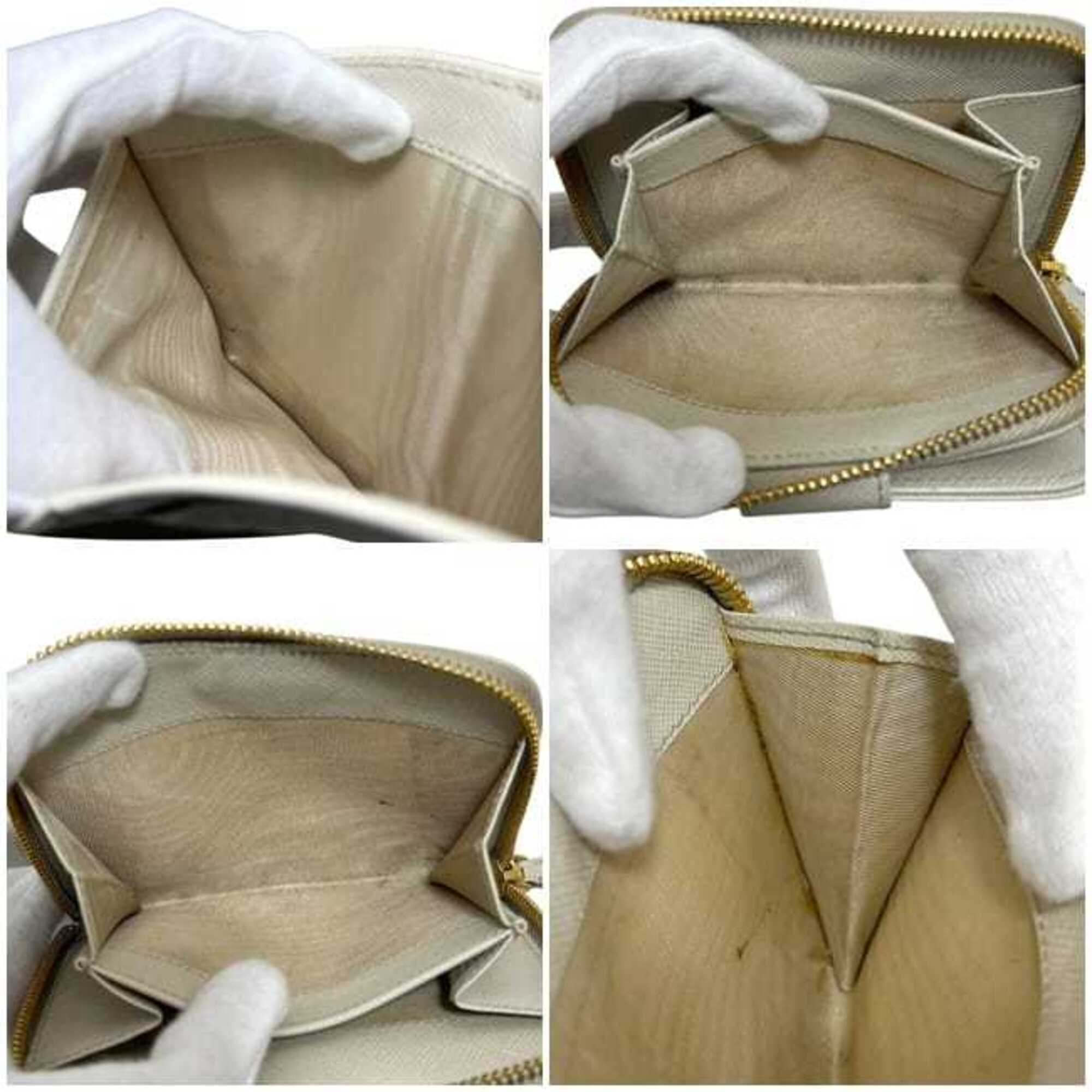 Prada Beige White Saffiano Metal Wallet (Bi-Fold) (Pre-Owned)