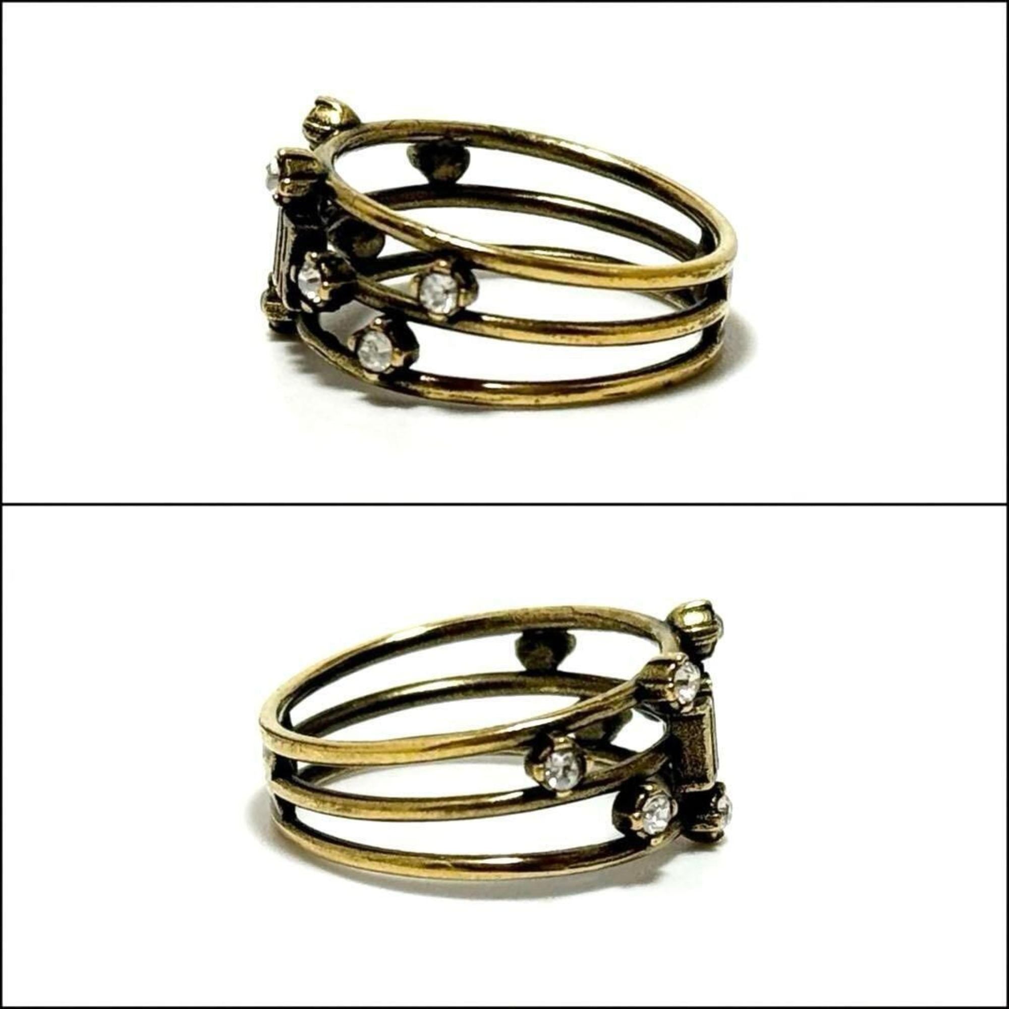 Christian Dior Metal Rhinestone Band Ring (Pre-Owned)