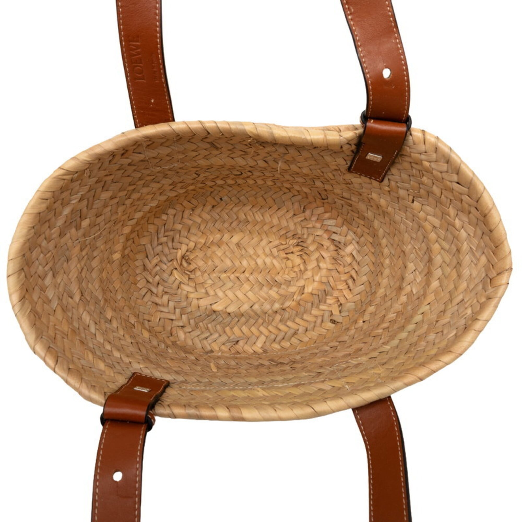 Loewe Beige Brown Raffia Leather Basket Handbag (Pre-Owned)