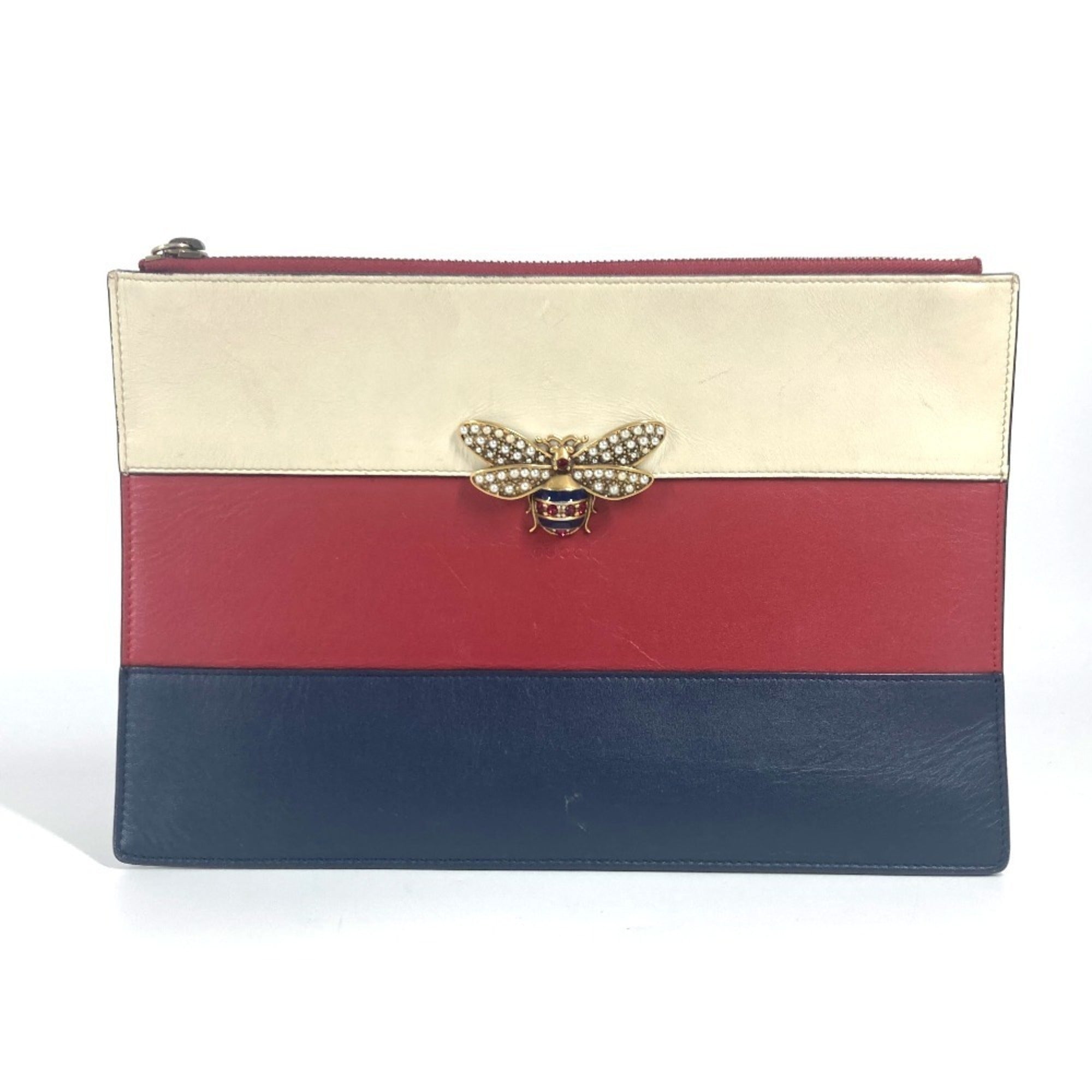 Gucci Navy Red Color Rhinestone Clutch Bag Pouch (Pre-Owned)