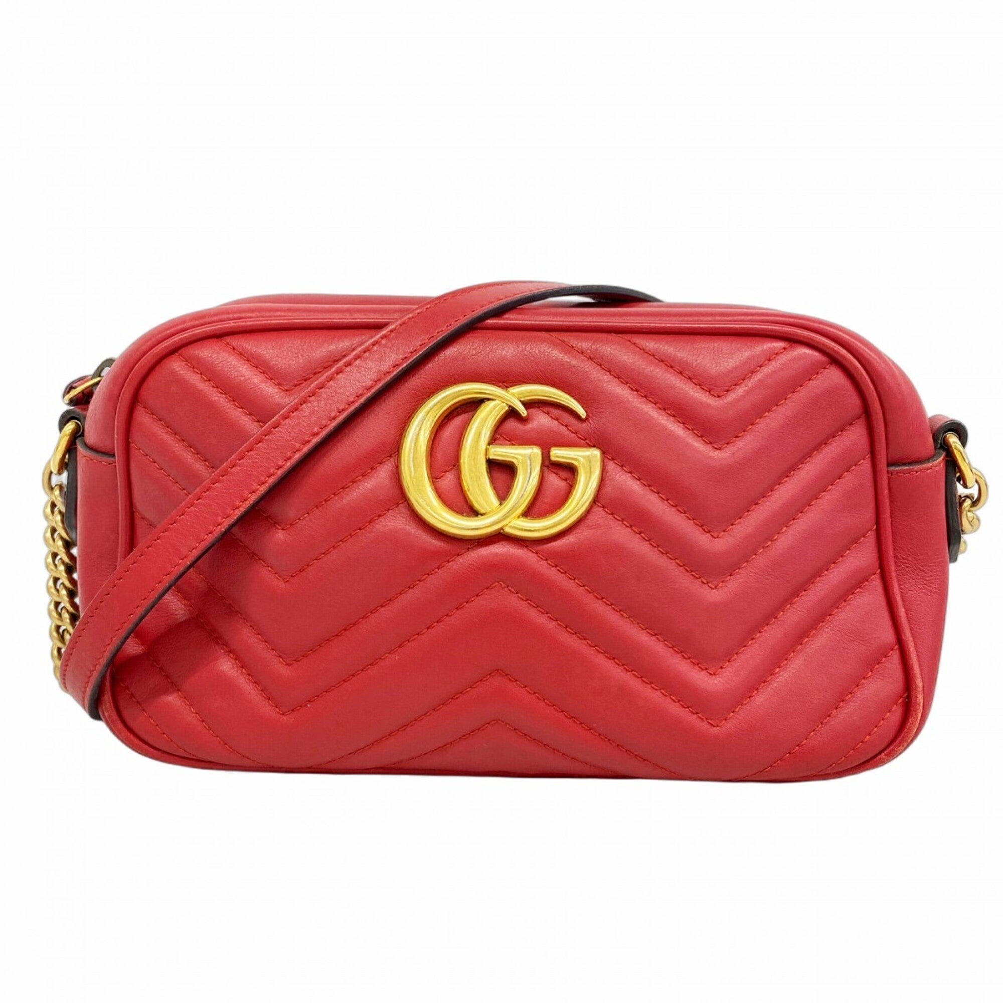 Gucci Red Color Leather Shoulder Bag (Pre-Owned)