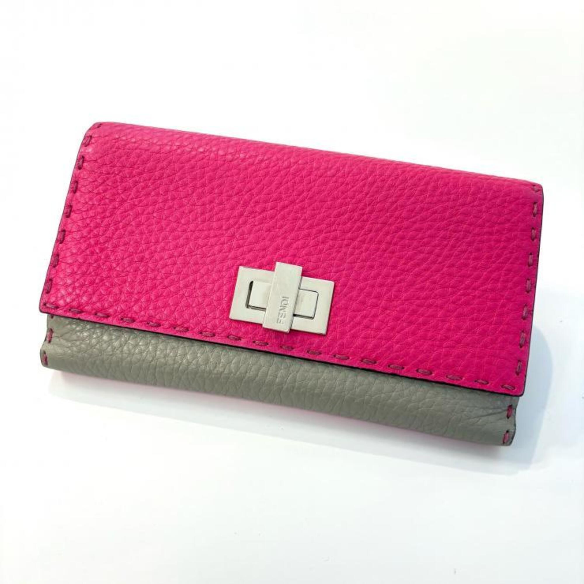 Fendi Gray Light Pink Pink Leather Long Wallet (Bi-Fold) (Pre-Owned)