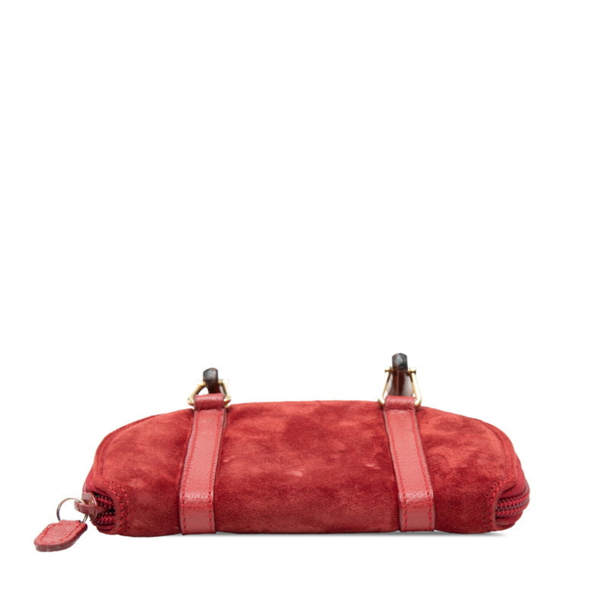 Gucci Red Color Suede Leather Handbag Shoulder Bag (Pre-Owned)