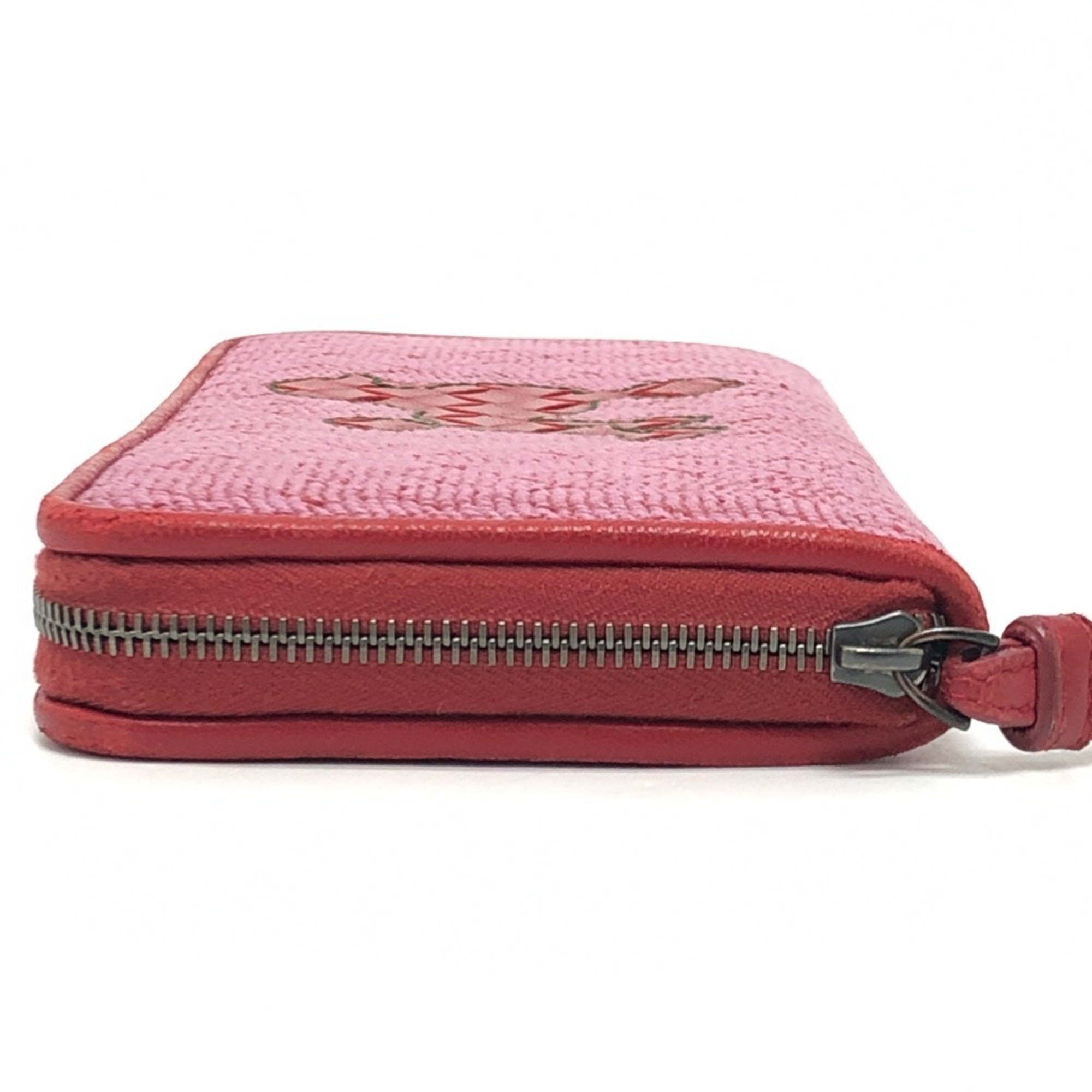 Bottega Veneta Intrecciato Red Color Leather Canvas Long Wallet (Bi-Fold) (Pre-Owned)