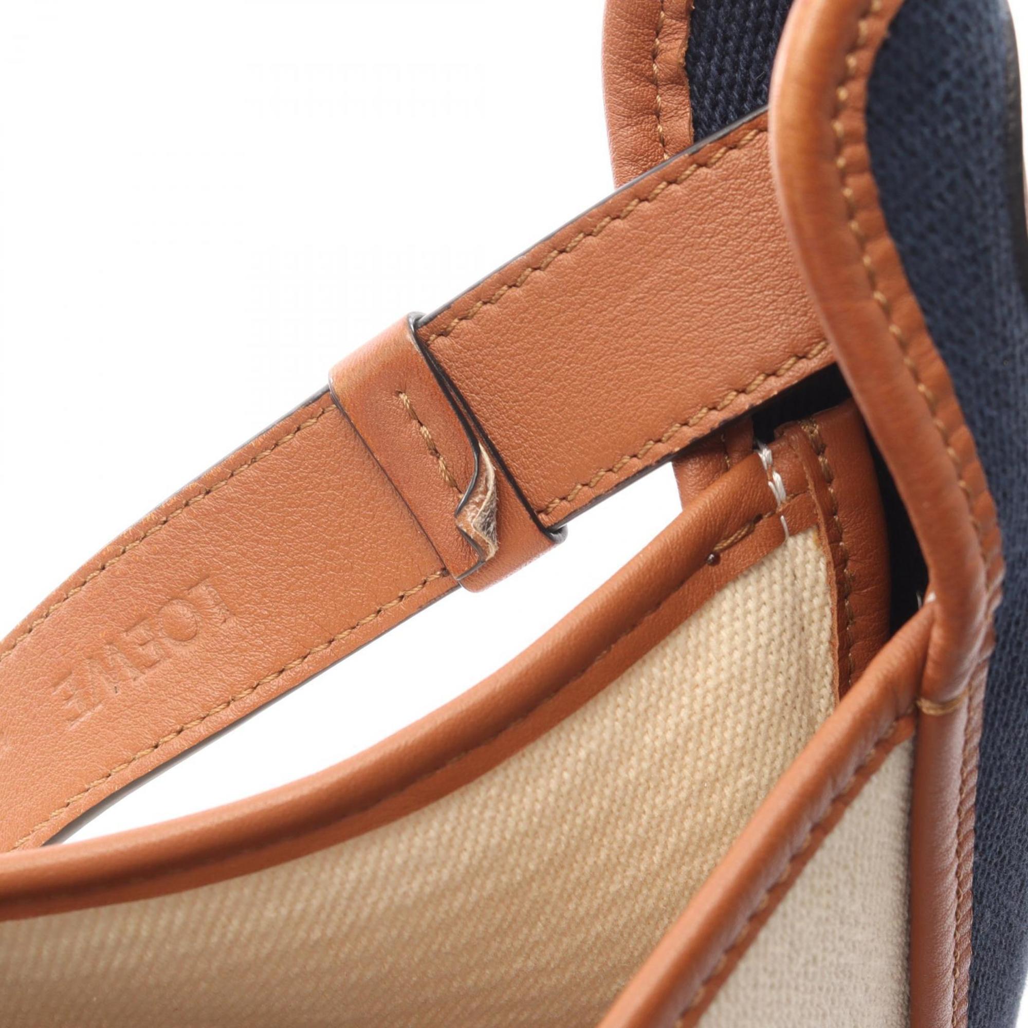 Loewe Brown Ivory Navy Canvas Leather Handbag Shoulder Bag (Pre-Owned)