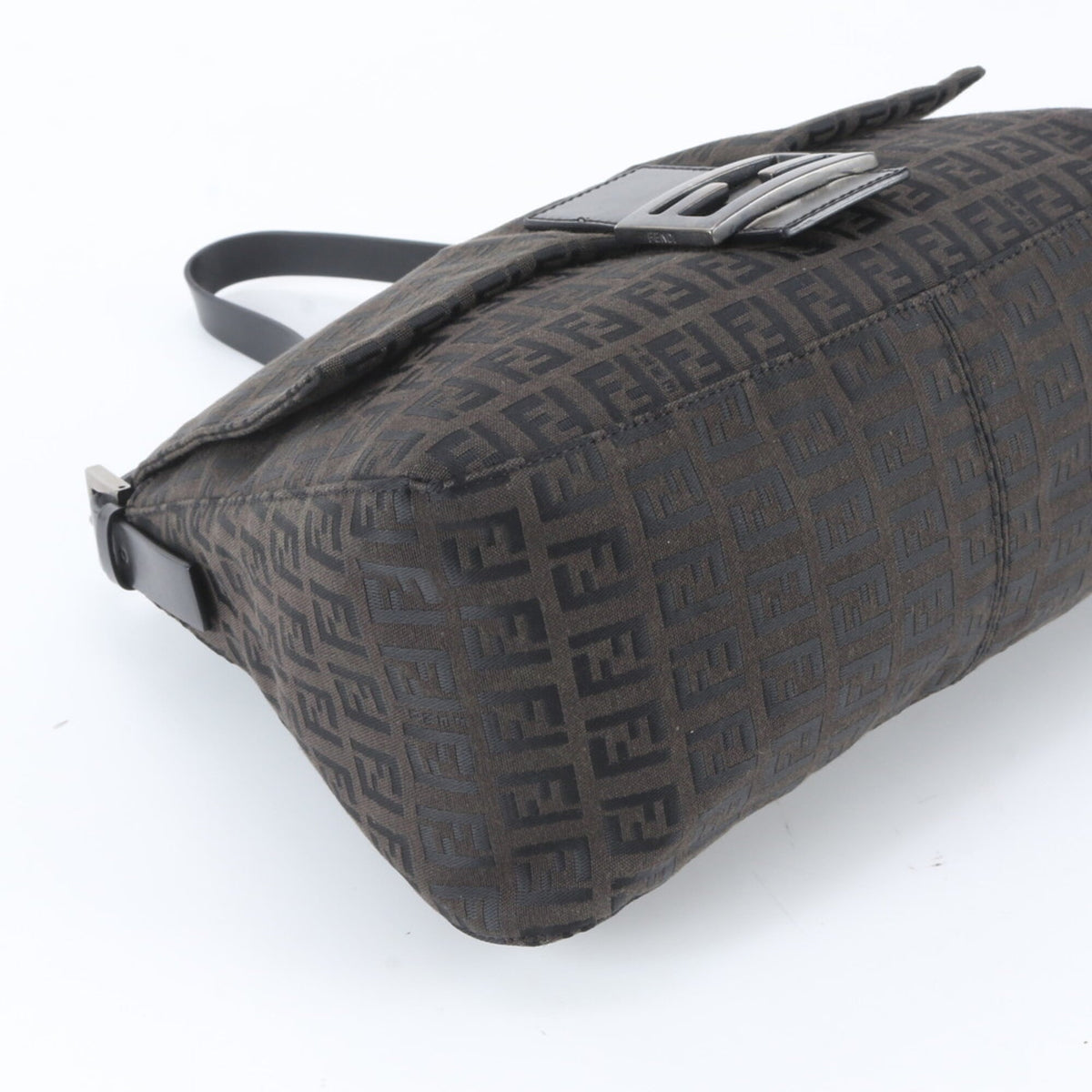 Fendi Black Brown Leather Canvas Shoulder Bag (Pre-Owned)
