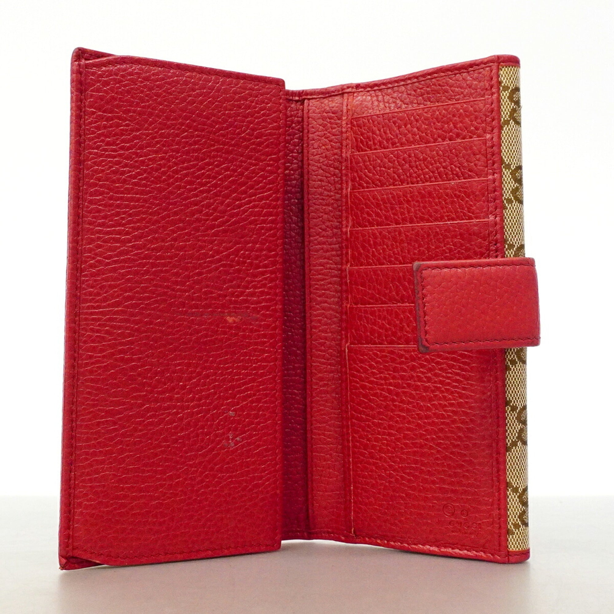 Gucci Beige Red Color Canvas Long Wallet (Bi-Fold) (Pre-Owned)