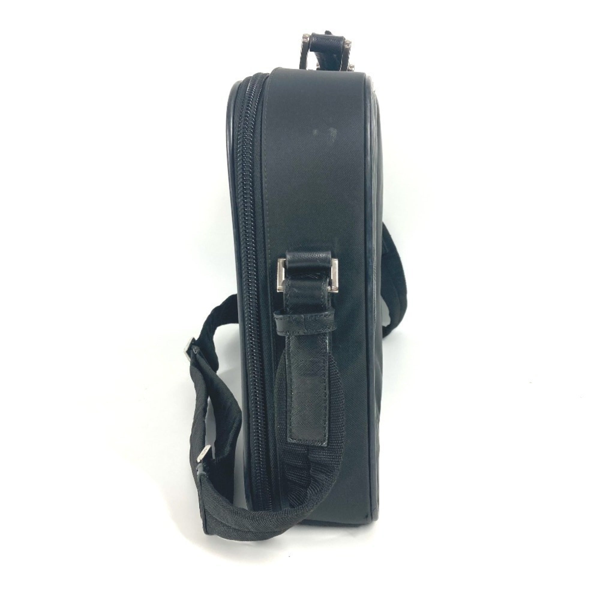 Prada Black Leather Nylon Handbag Shoulder Bag (Pre-Owned)