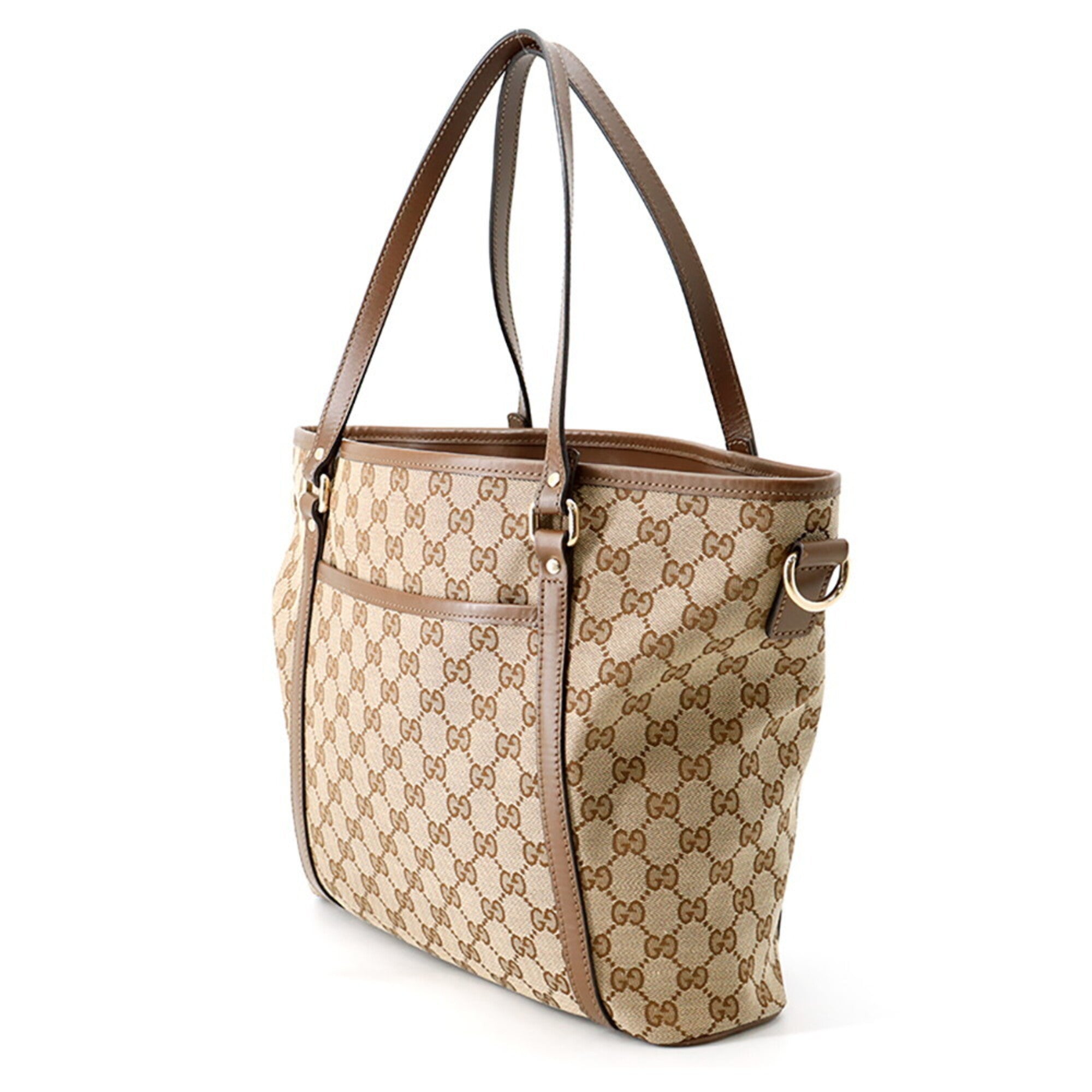 Gucci Gg Canvas Beige Brown Gg Canvas Leather Tote Bag (Pre-Owned)