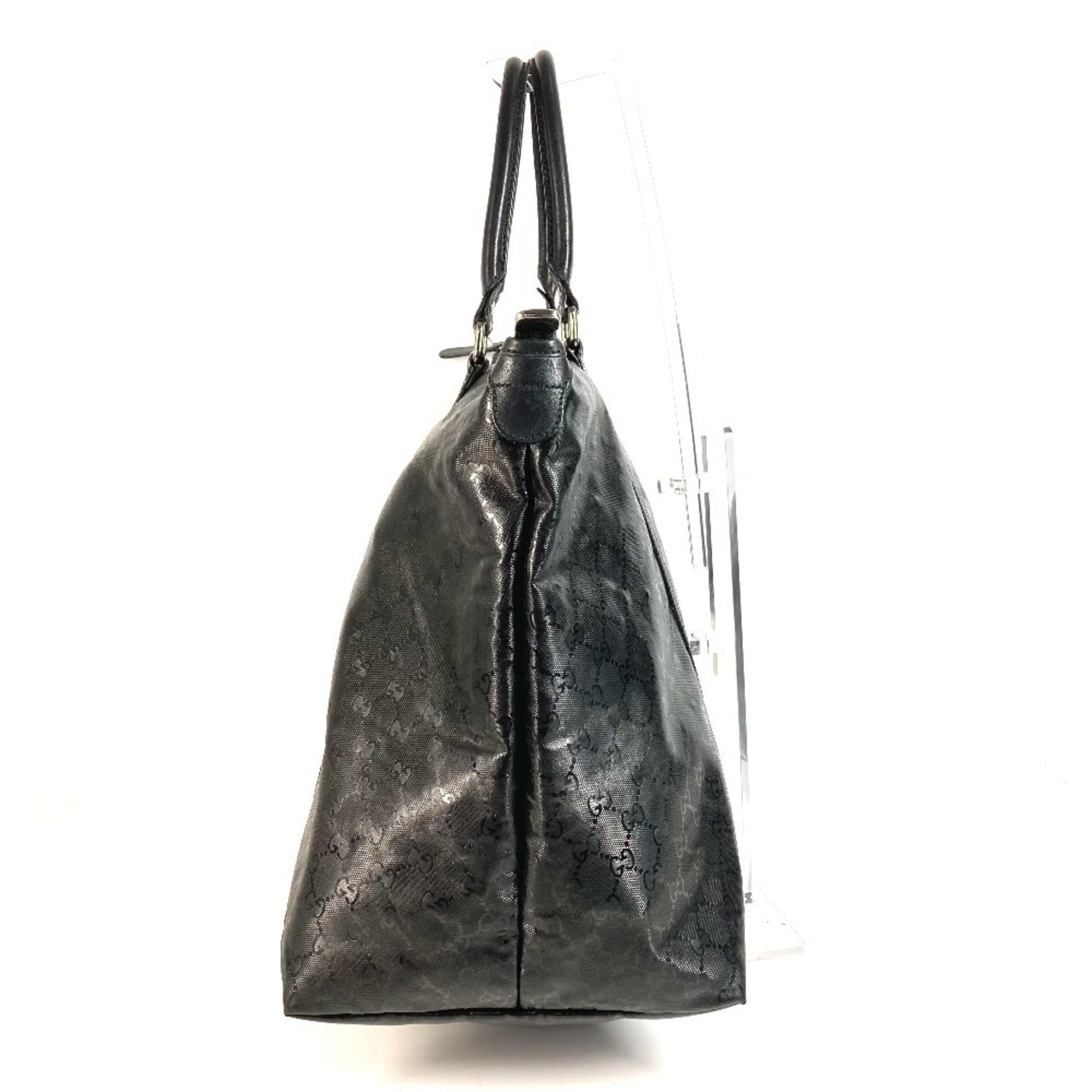 Gucci Gg Imprimé Black Leather Gg Imprimé Boston Bag Shoulder Bag Tote Bag (Pre-Owned)