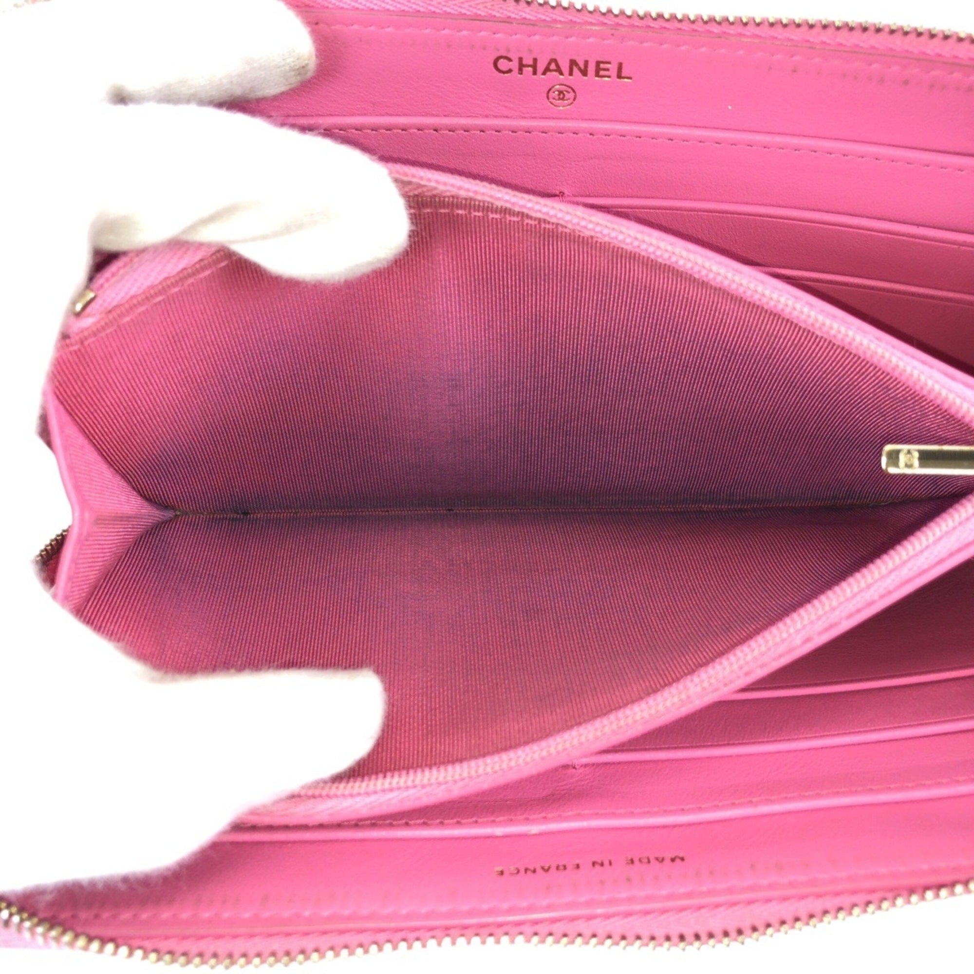 Chanel Pink Grained Calfskin Long Wallet (Bi-Fold) (Pre-Owned)