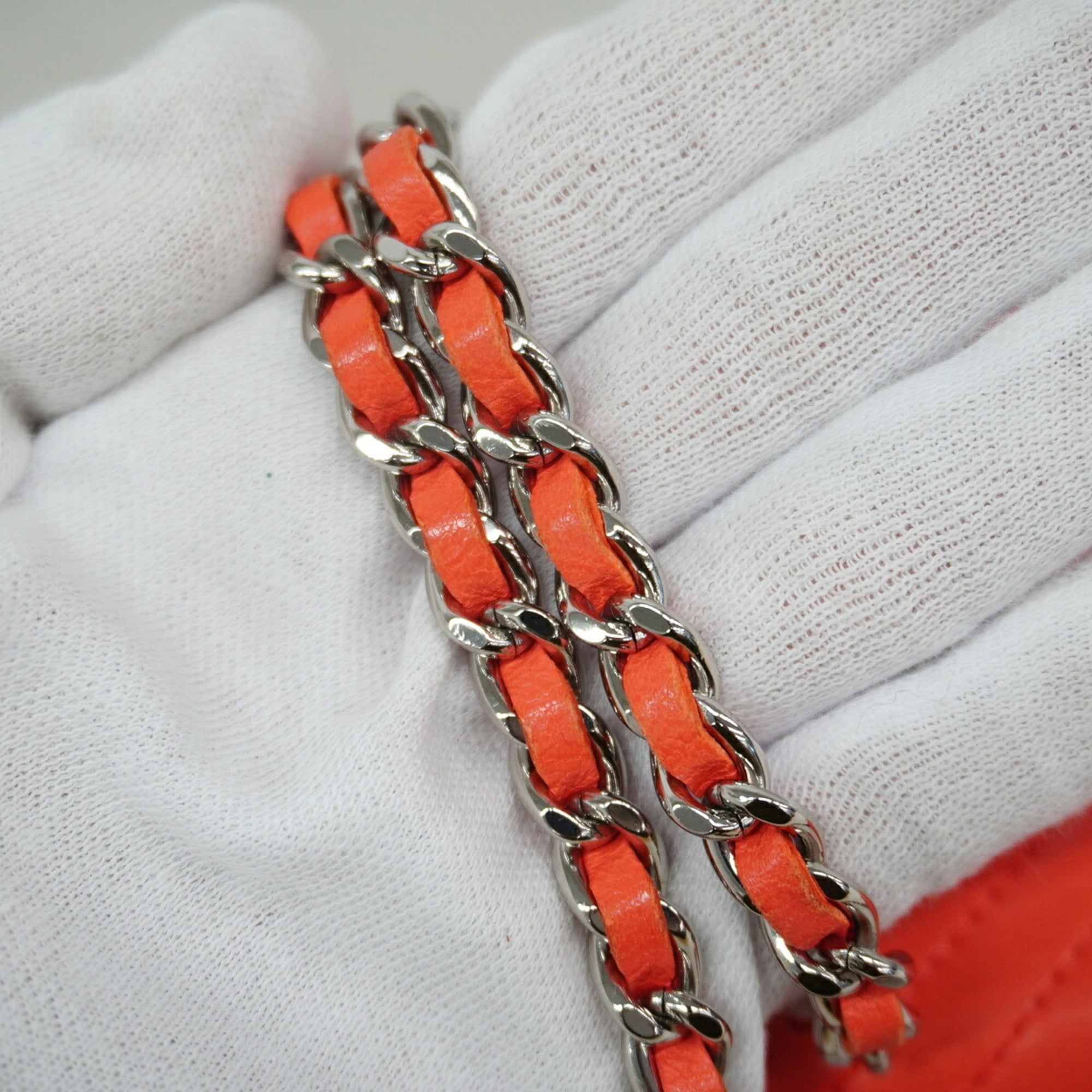Chanel Orange Leather Chain/Shoulder Wallet (Pre-Owned)