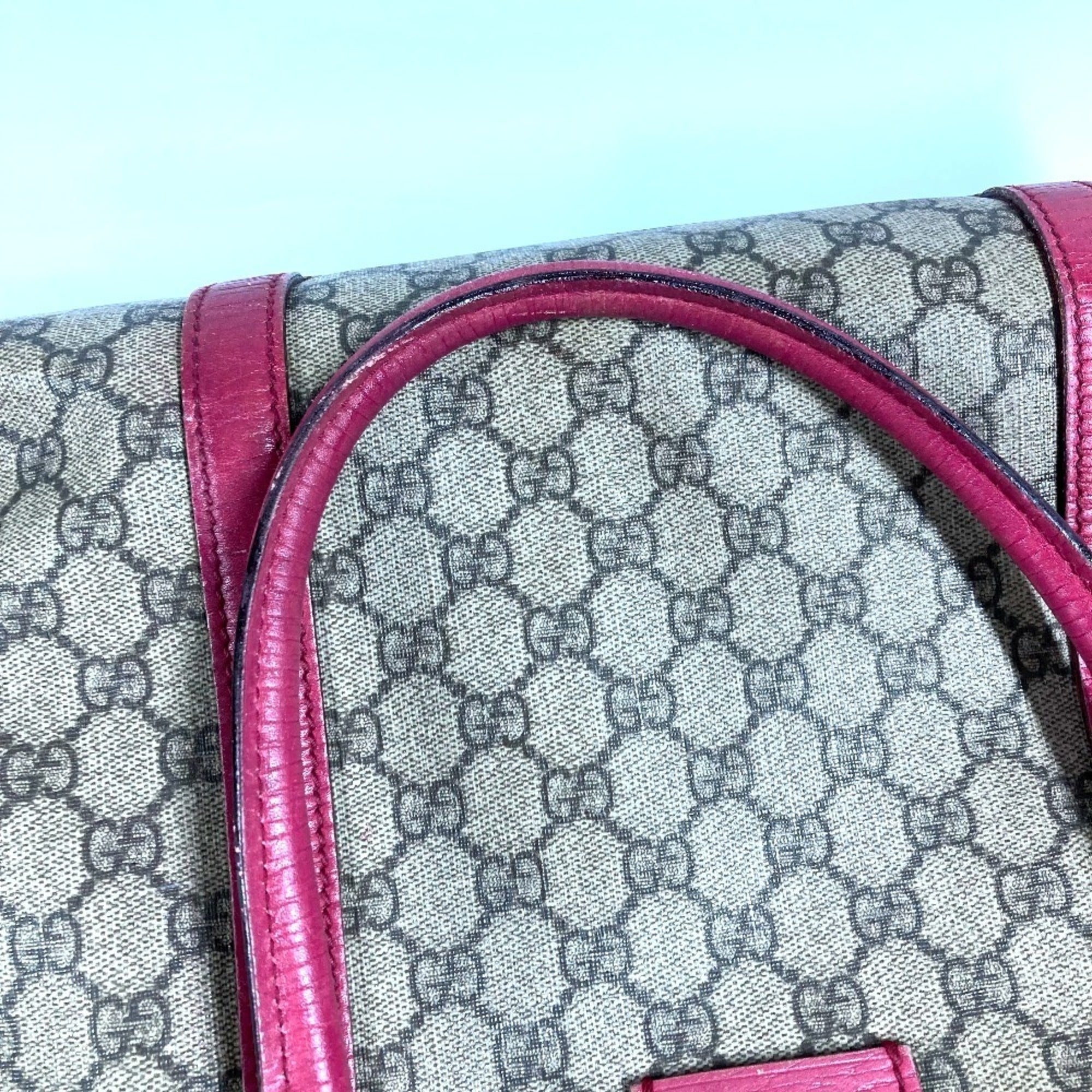 Gucci Beige Pink Gg Supreme Canvas Leather Shoulder Bag Tote Bag (Pre-Owned)