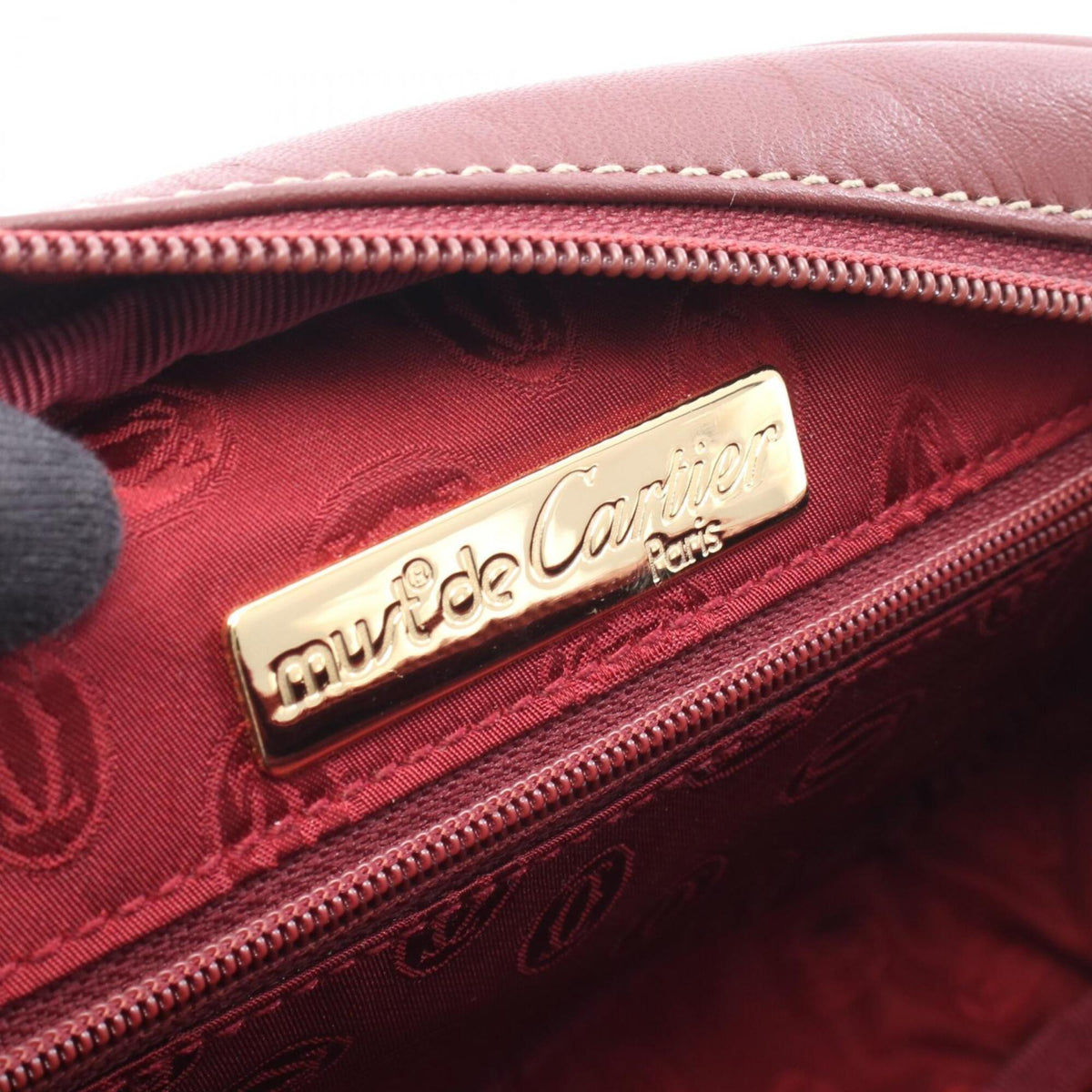 Cartier Bordeaux Leather Handbag Shoulder Bag (Pre-Owned)