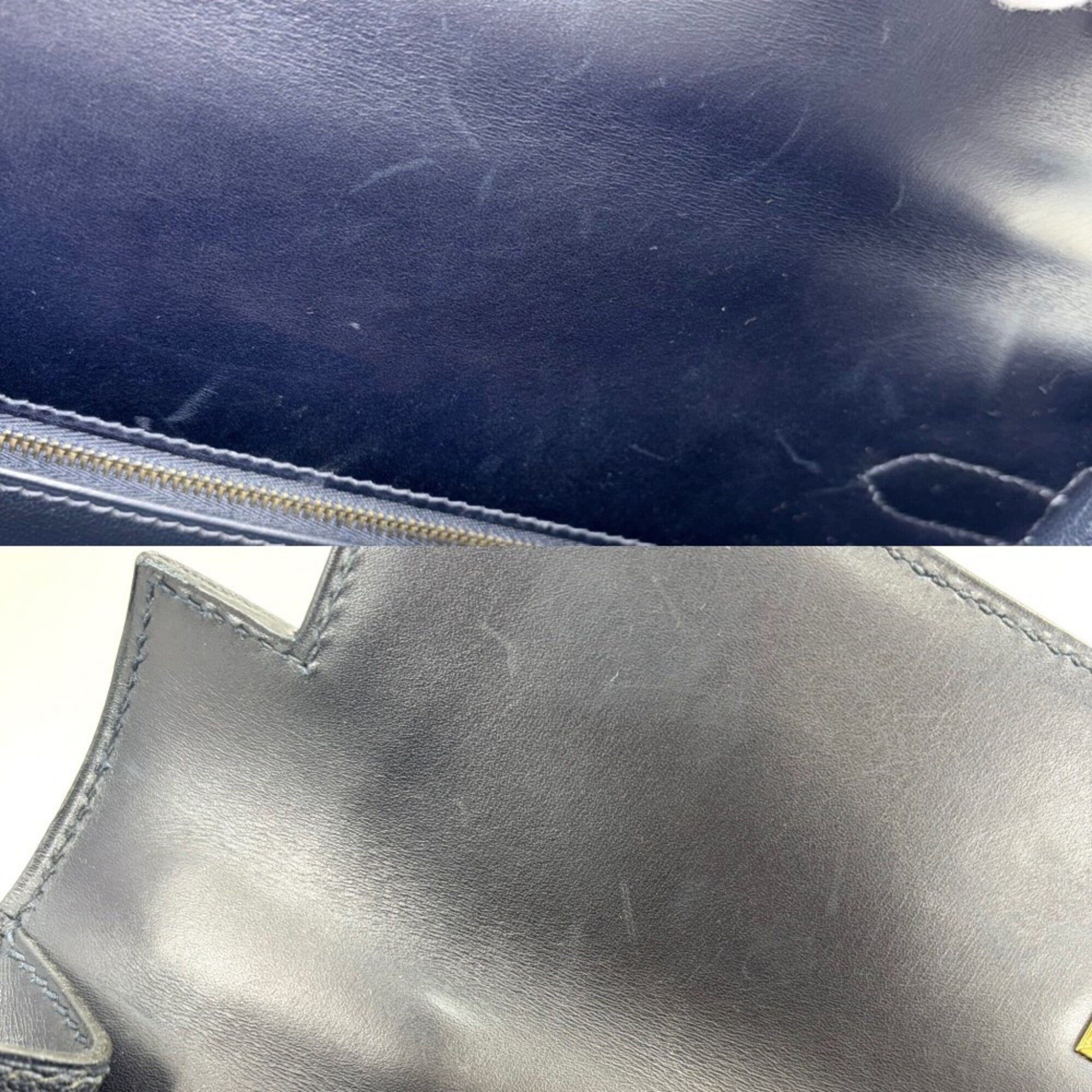 Hermes Kelly Navy Box Calf Leather Handbag Shoulder Bag (Pre-Owned)