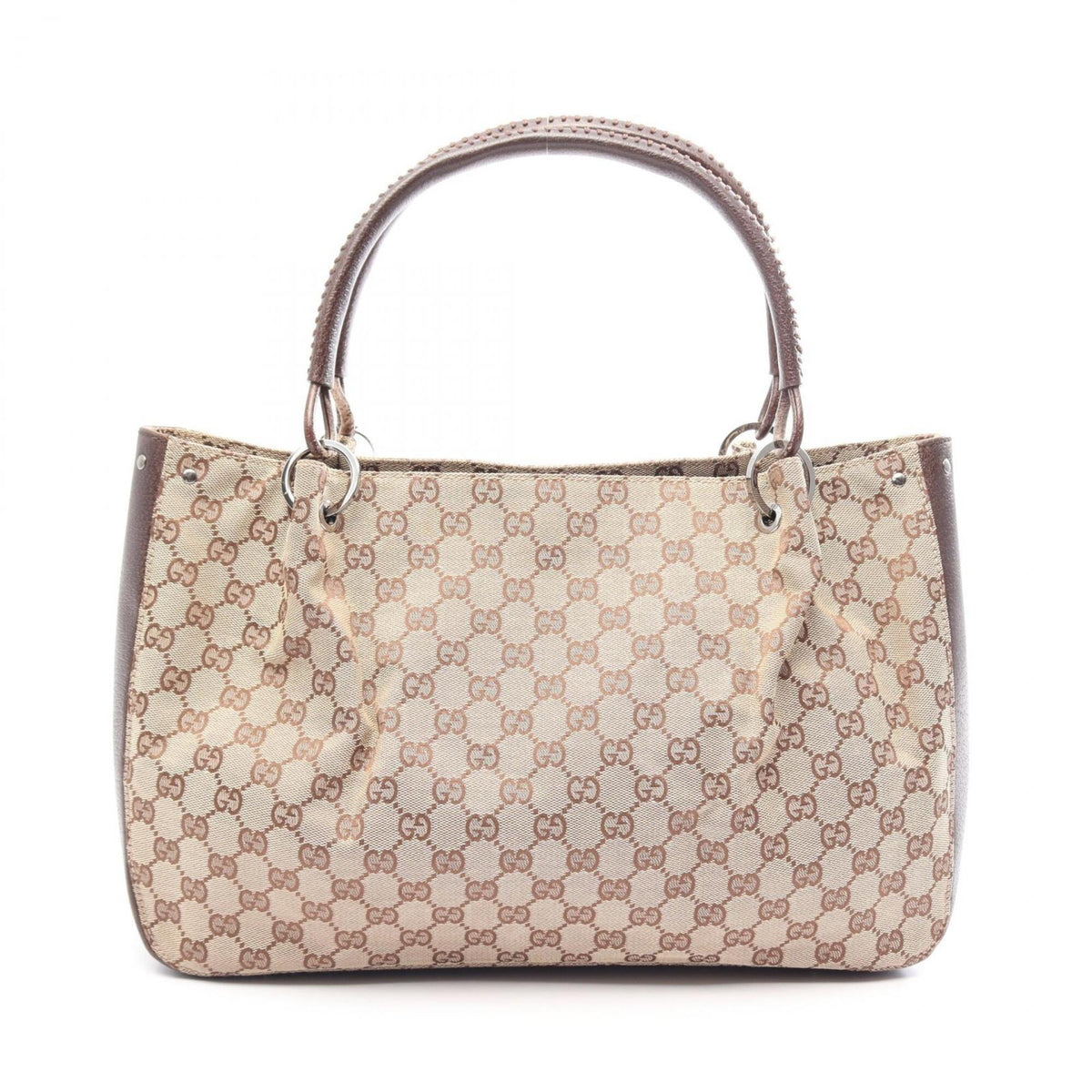 Gucci Beige Brown Gg Canvas Leather Handbag Tote Bag (Pre-Owned)