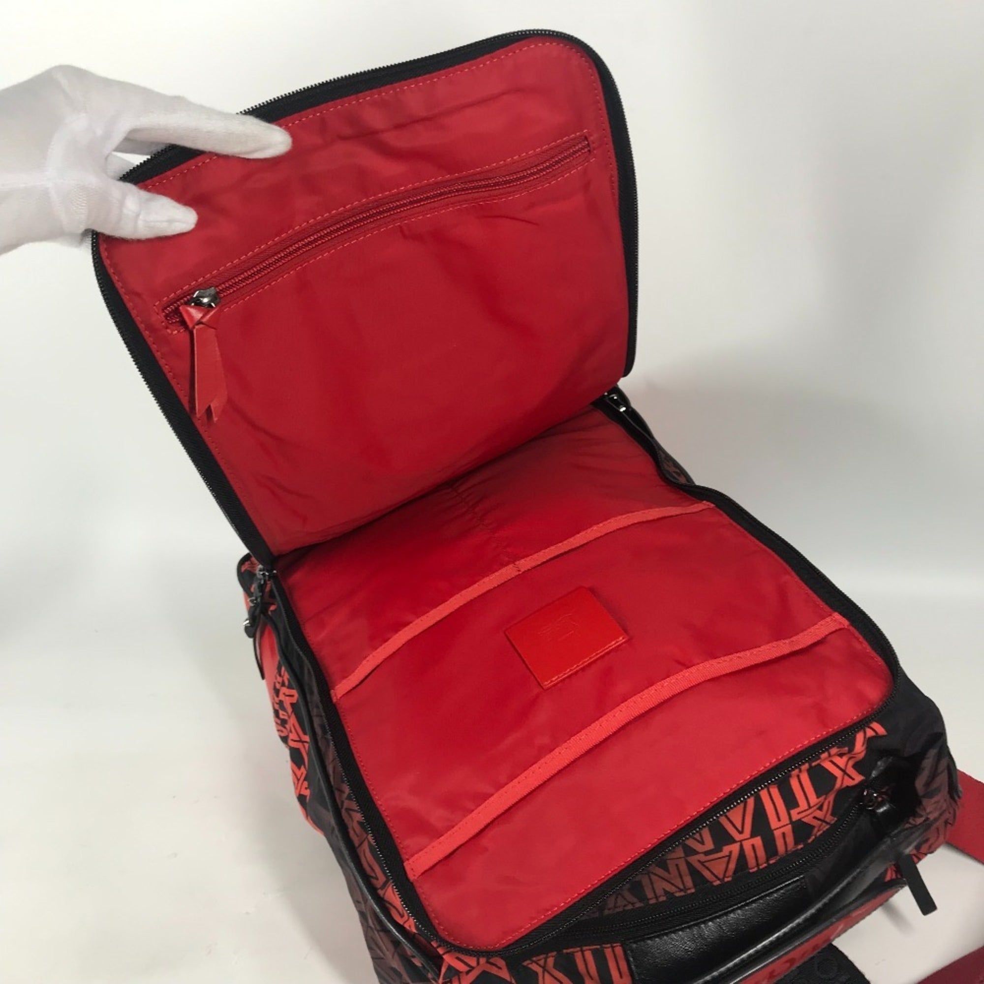 Christian Louboutin Black Red Color Nylon Leather Backpack (Pre-Owned)