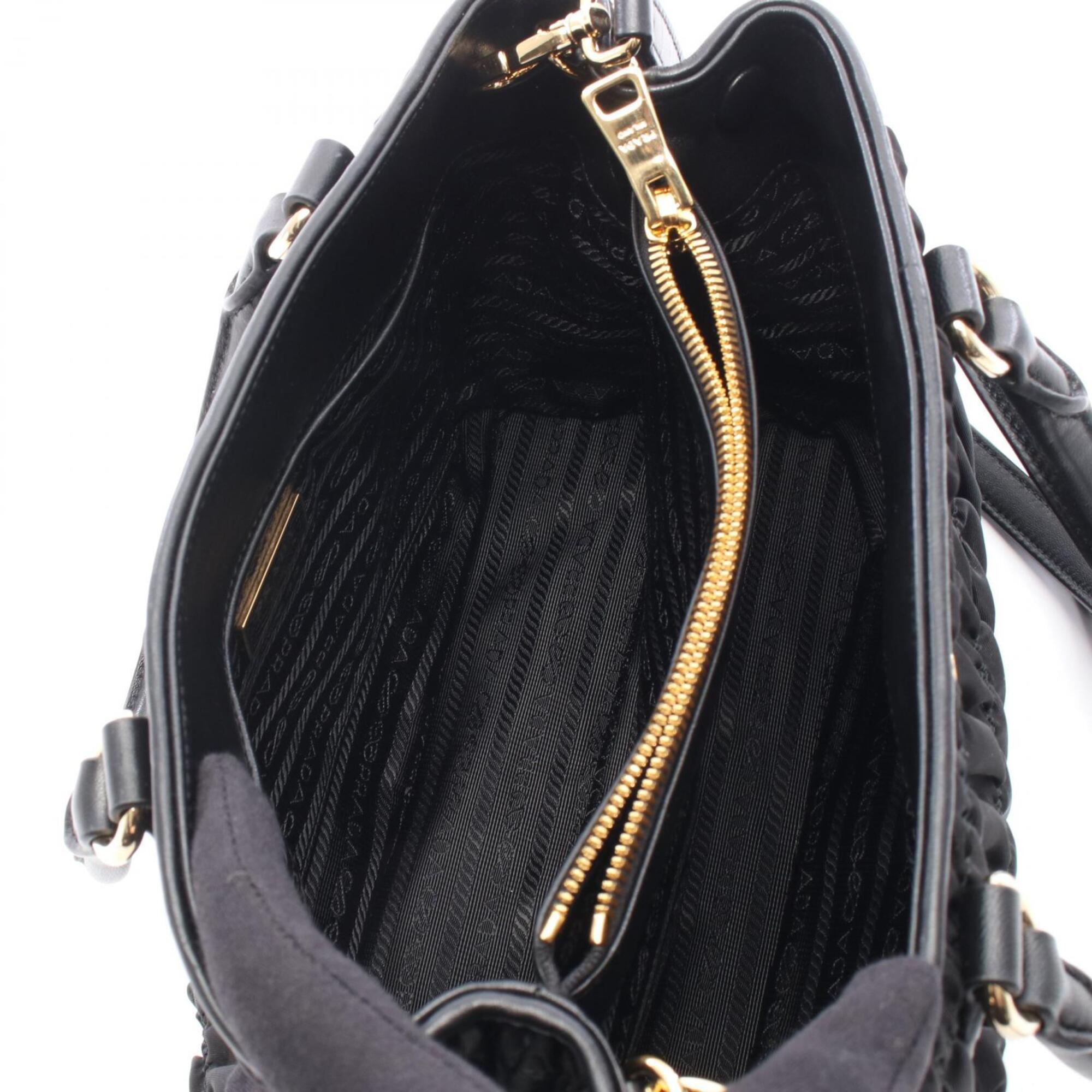 Prada Black Nylon Leather Handbag Tote Bag (Pre-Owned)