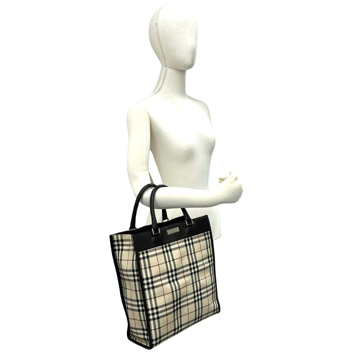 Burberry Beige Brown Canvas Leather Handbag Tote Bag (Pre-Owned)