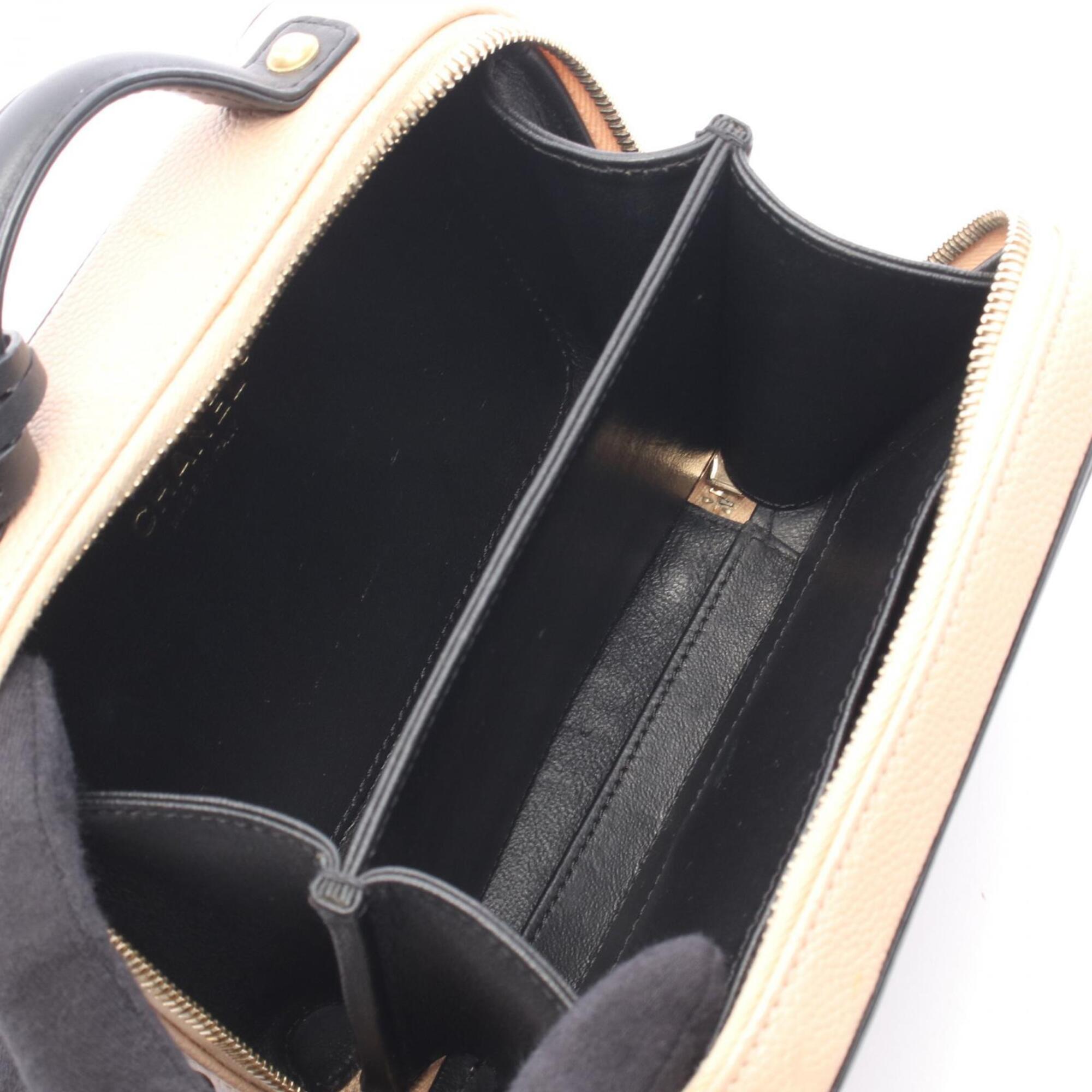 Chanel Beige Black Leather Handbag Shoulder Bag Vanity Bag (Pre-Owned)