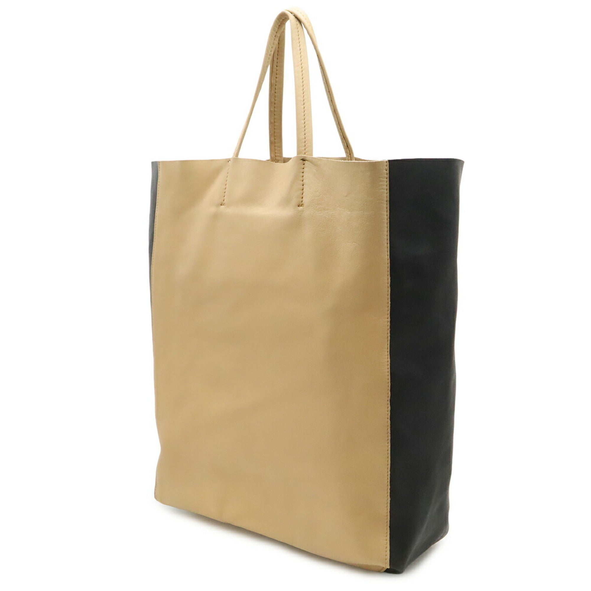 Celine Beige Black Leather Shoulder Bag Tote Bag (Pre-Owned)