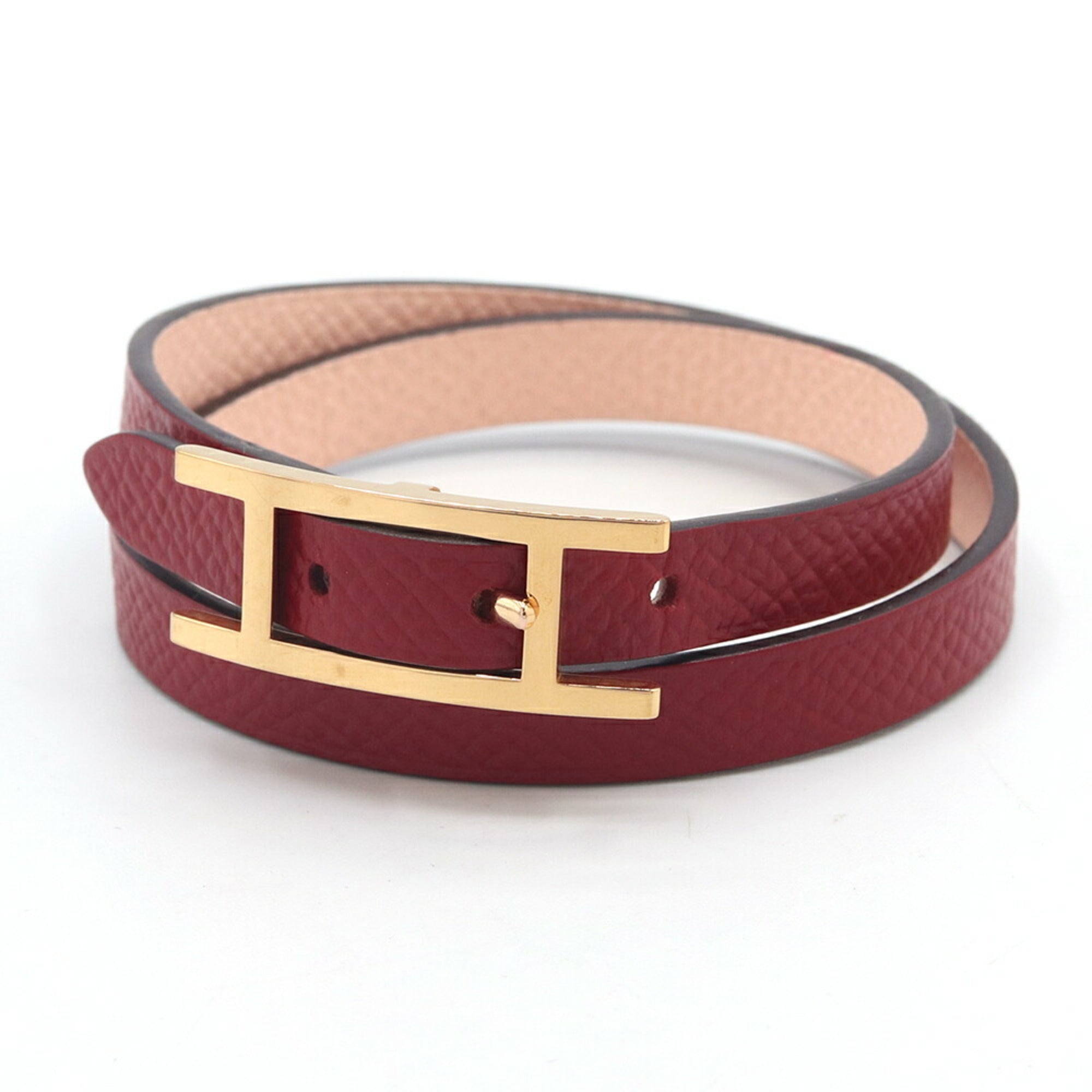 Hermes Rose Eglantine Rouge Grenat Epsom Leather Charm Bracelet (Pre-Owned)