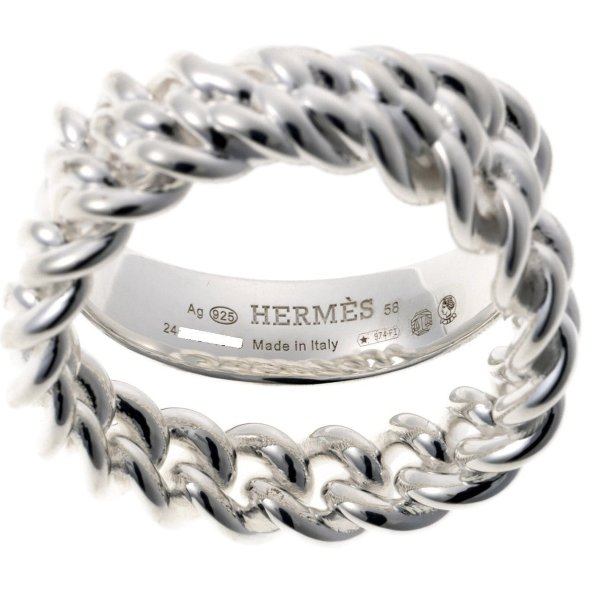 Hermes Silver Silver 925 Band Ring (Pre-Owned)