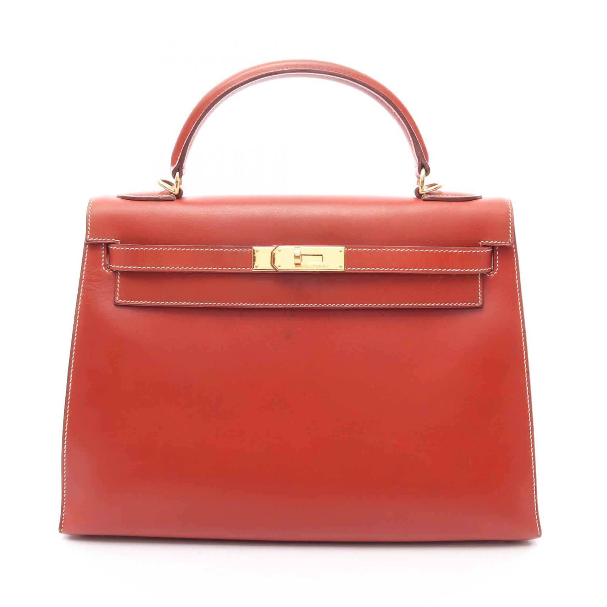 Hermes Brique Brown Box Calf Leather Handbag (Pre-Owned)