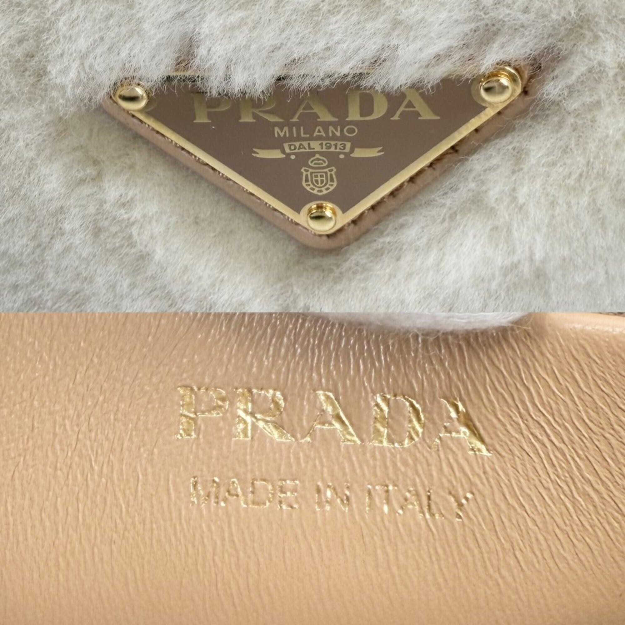 Prada Beige Faux Fur Handbag Shoulder Bag (Pre-Owned)