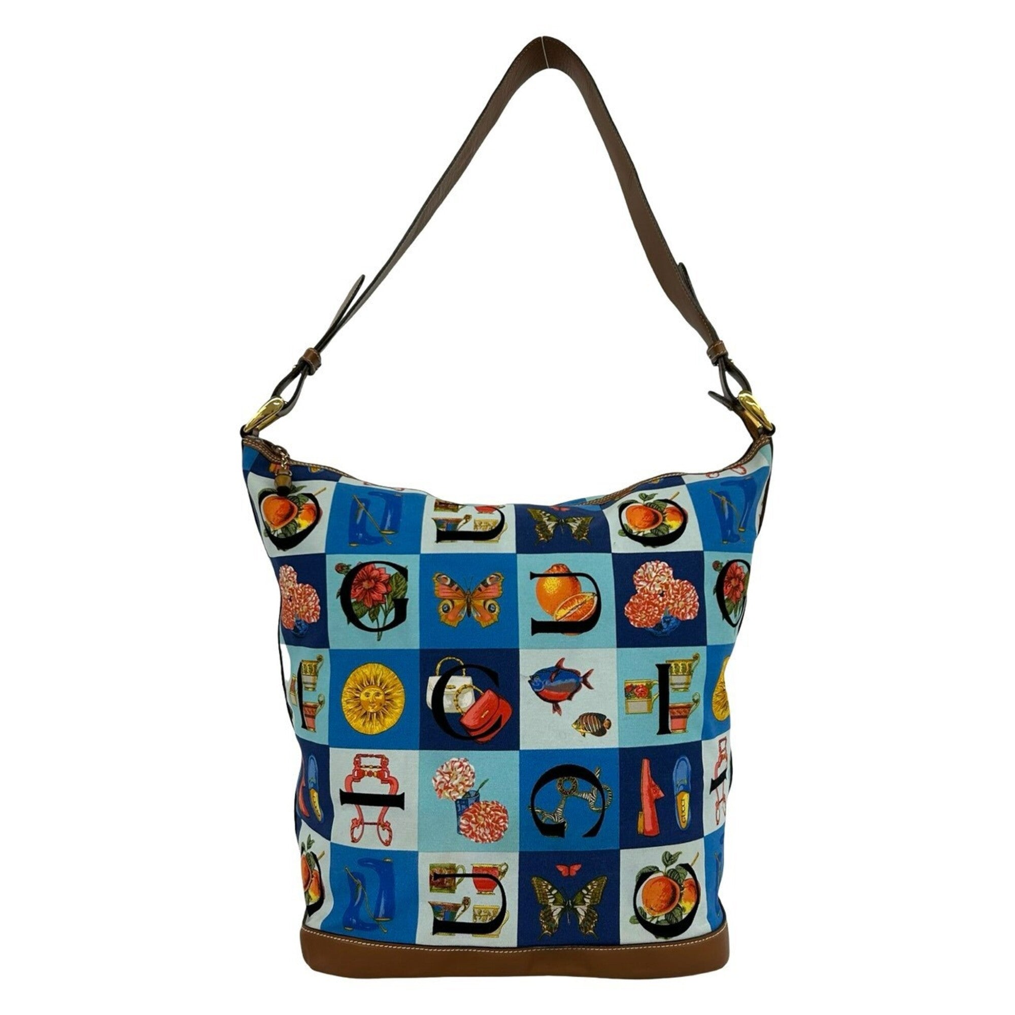 Gucci Brown Multi-Color Canvas Leather Shoulder Bag (Pre-Owned)