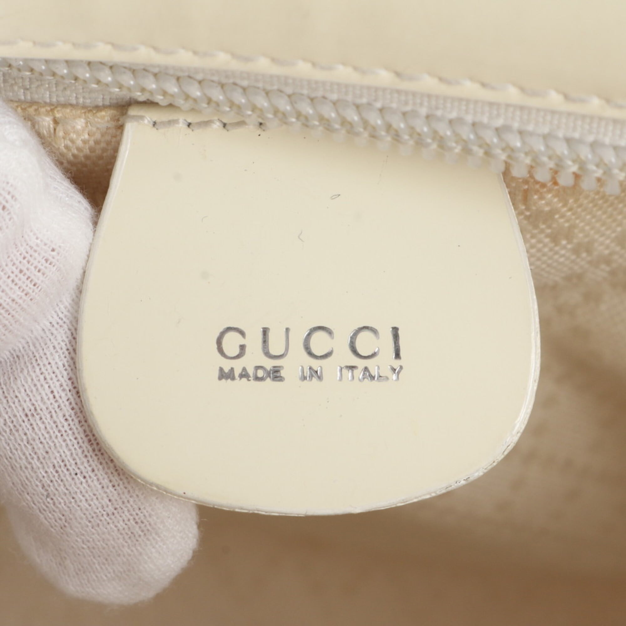 Gucci White Leather Canvas Handbag Shoulder Bag Tote Bag (Pre-Owned)