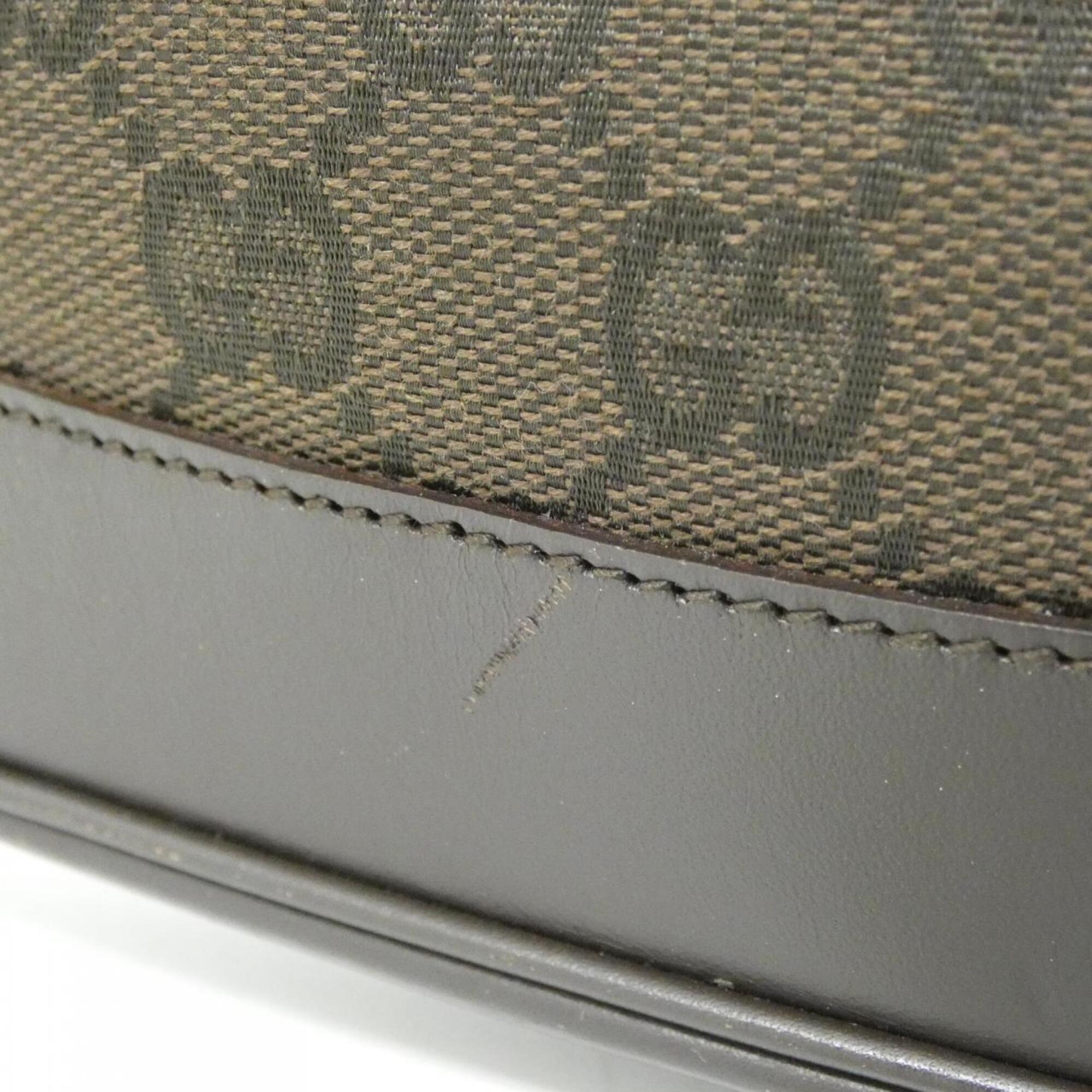 Gucci Dark Brown Gg Canvas Leather Shoulder Bag (Pre-Owned)
